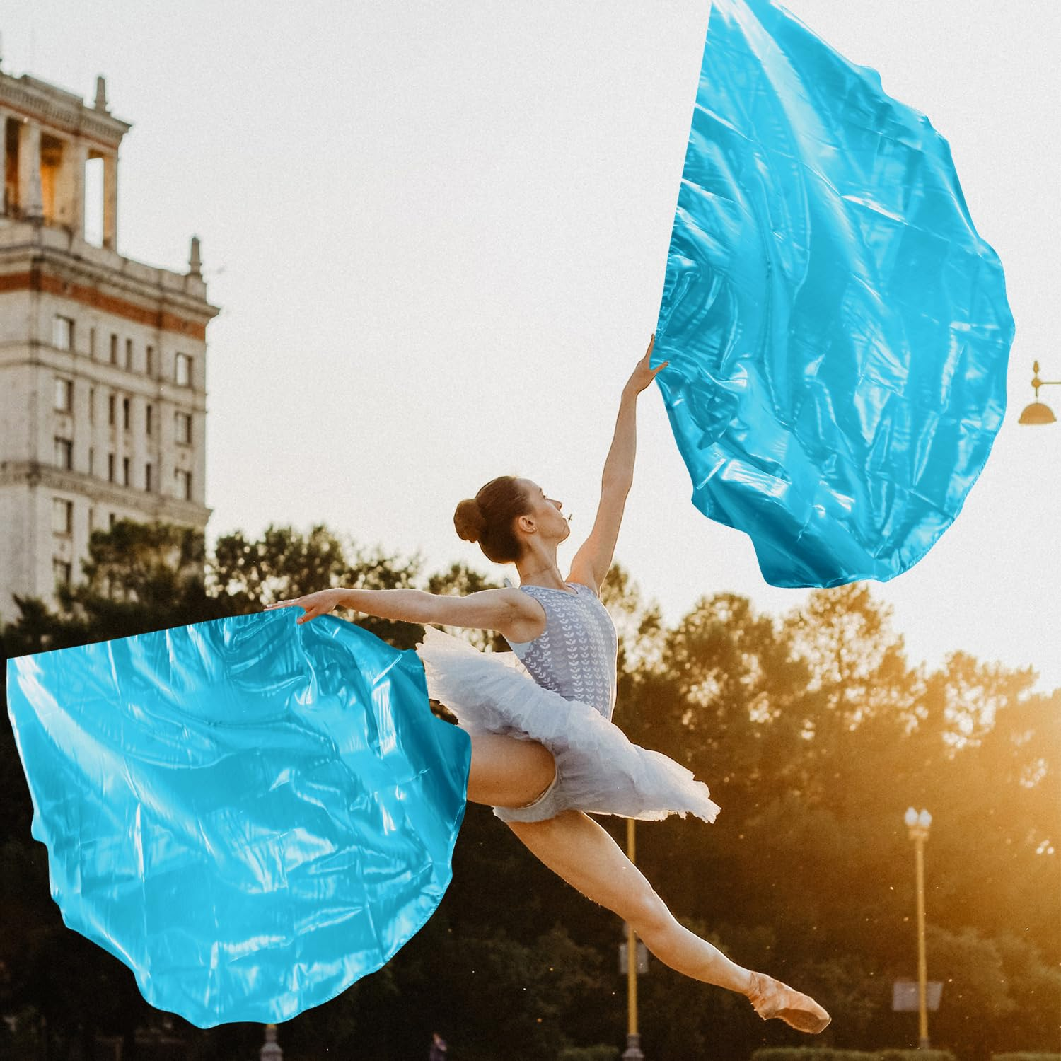 2 Pcs Flags of Worship, 140Cm Dance Flags with Telescopic Flagpole Fake Banners Semicircle Worship Angel Wings Flag for Church Stage Performance (Light Blue) image number 3