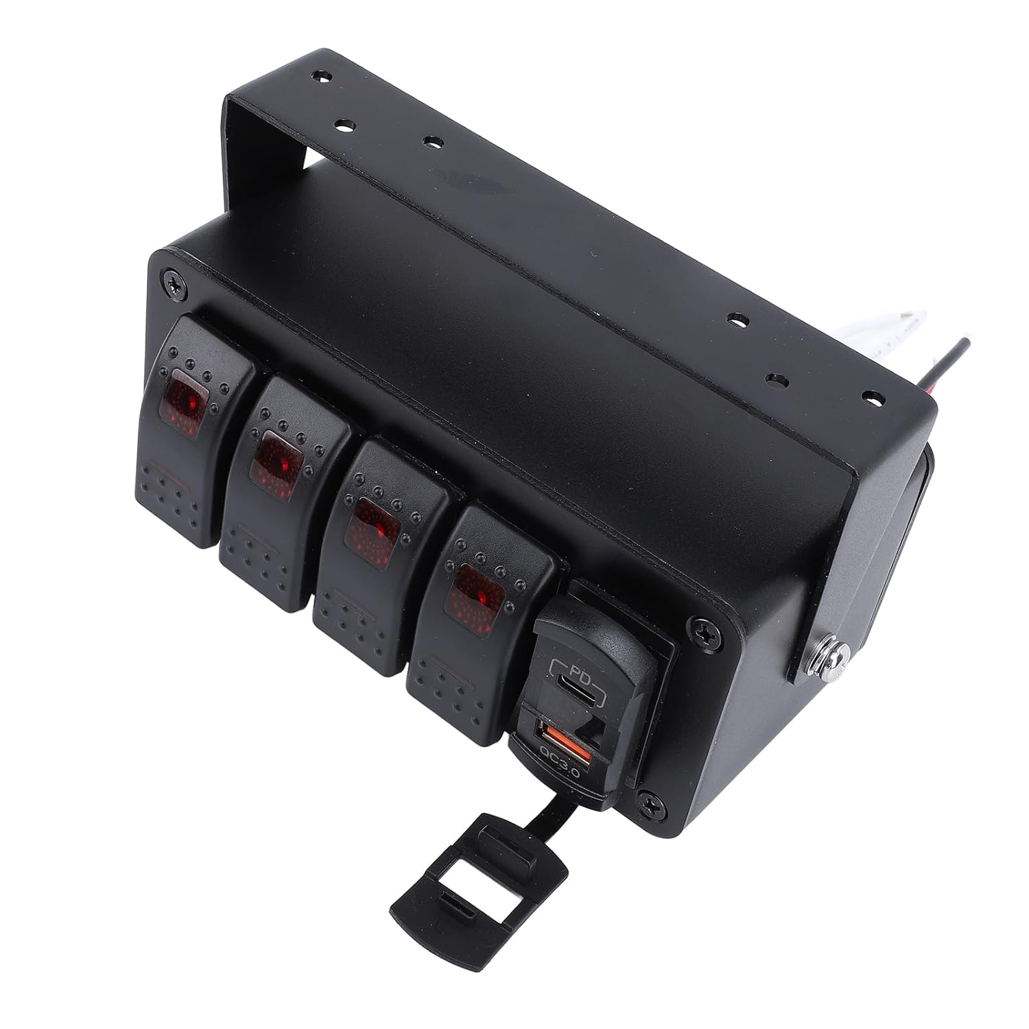 Rocker Switch Box, 12V 24V 4 Gang Rocker Toggle Switch Panel Box, 20 Amp, SPST On/Off PD Type C and QC 3.0 USB Voltmeter for Auto Automotive Lights Boats Rvs Trucks (Red Light) image number 6