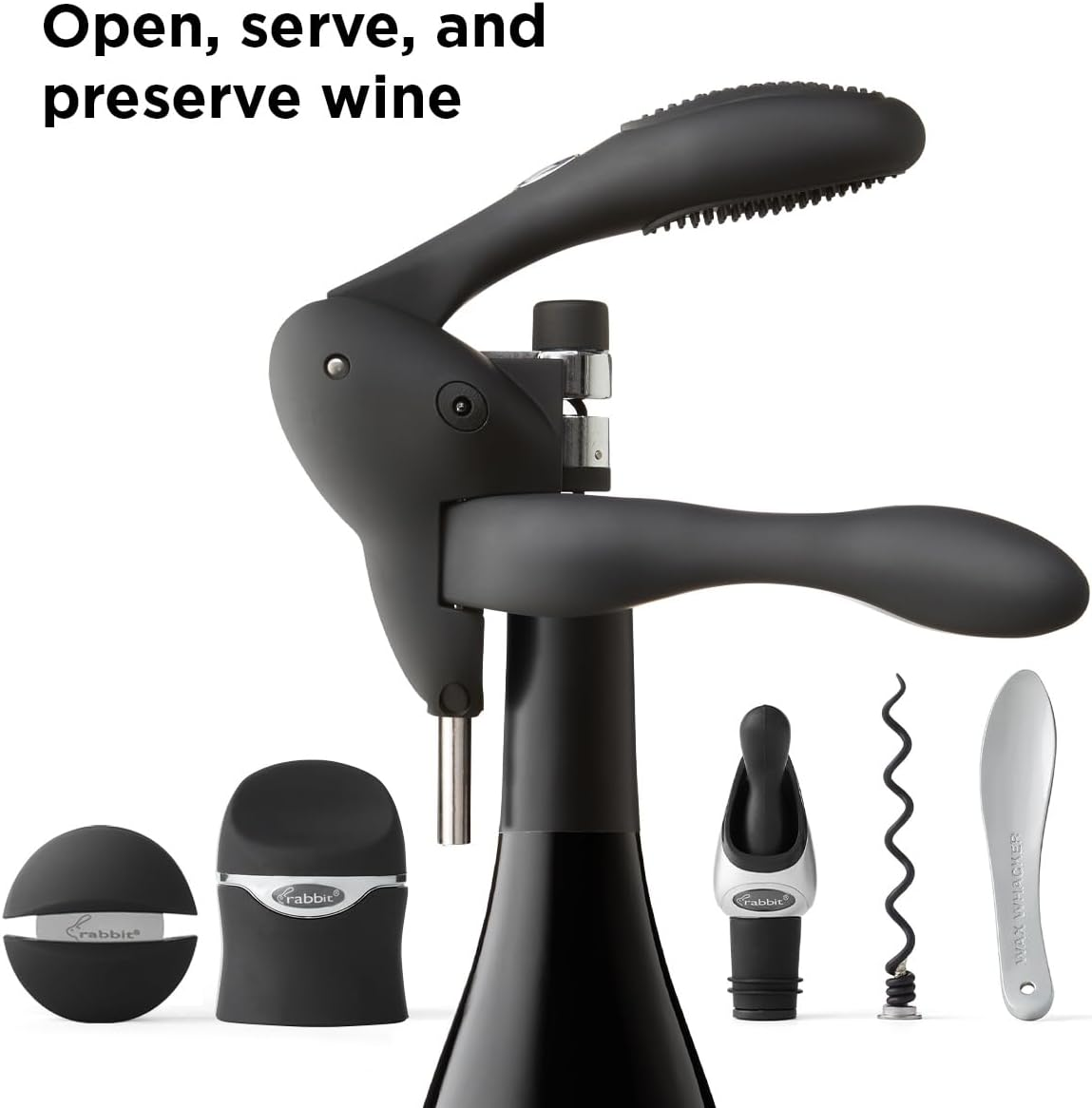 Rabbit 6-Piece Black Polycarbonate Wine Tool Kit - Black image number 5