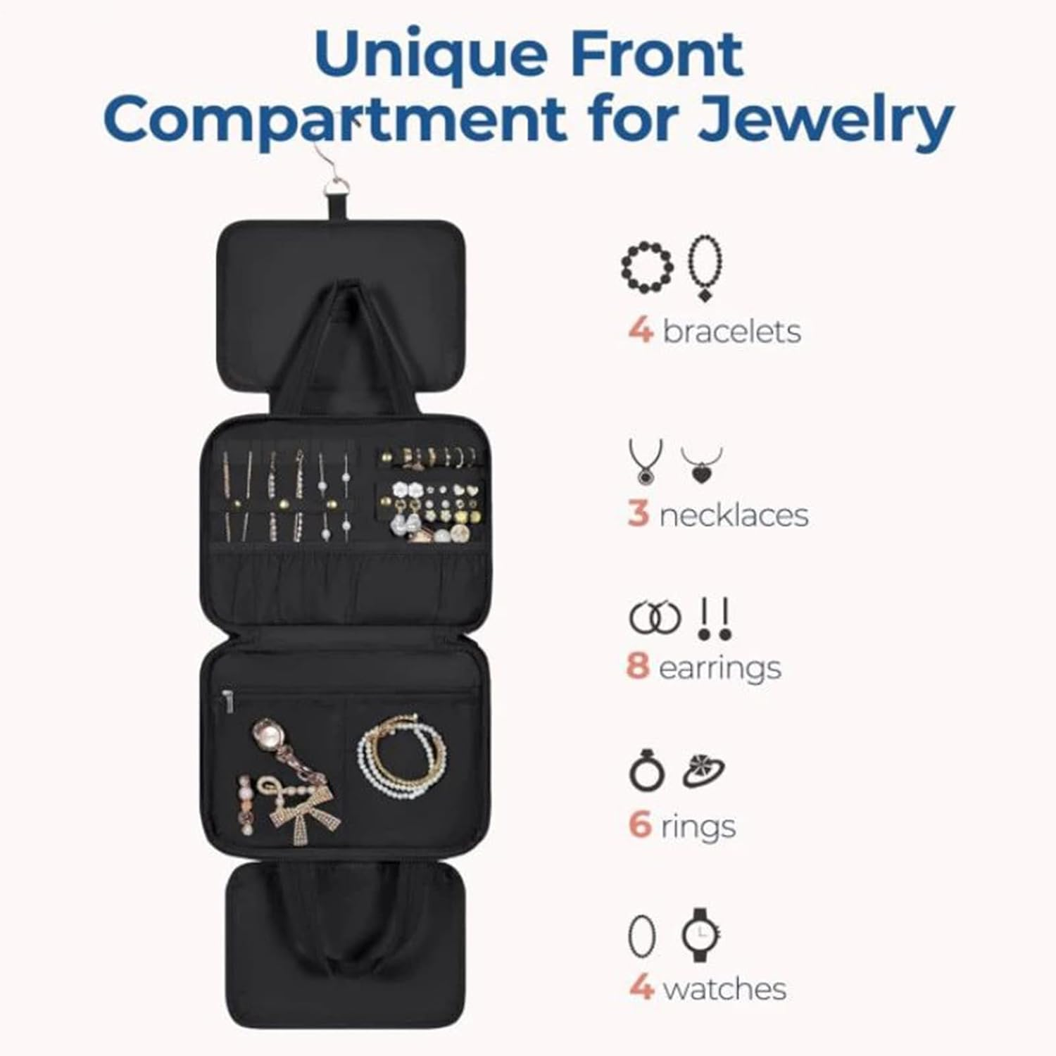 Tktouci Toiletry Bag for Women,Portable Waterproof Pouch | Portable Travel Case Make up Bag | for Women Men Makeup Cosmetic Bracelet Necklace Earrings Accessories Gym Dorm Camping image number 1