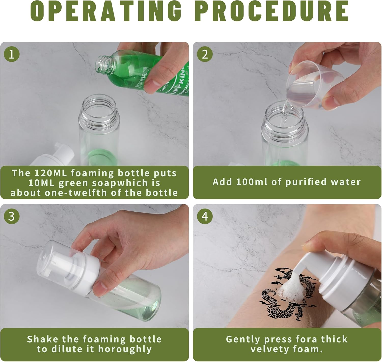 Tuffking Green Tattoo Soap 4OZ with Foaming Bottle 120Ml,Tattoos Green Soap,Tattoo Supplies for during Tattooing Clean Skin Equipment image number 4