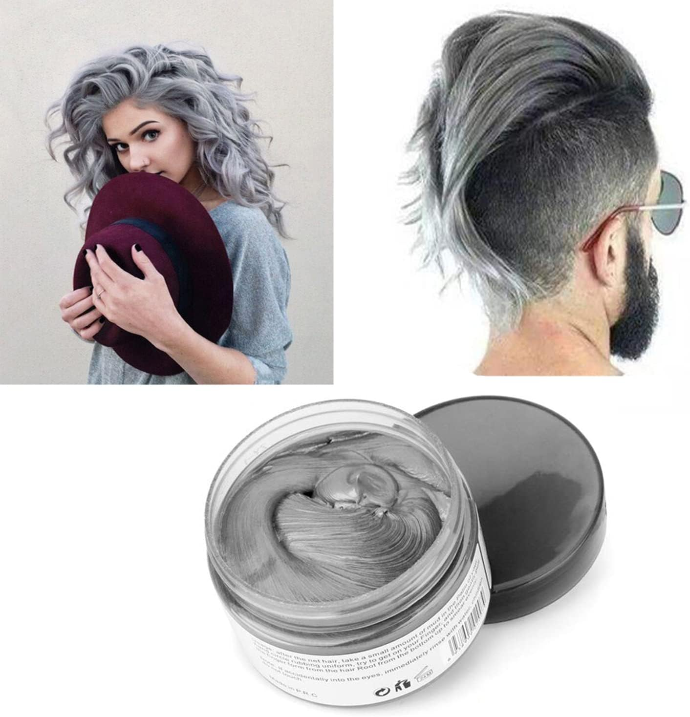 Mofajang Silver Grey Hair Color Wax, Natural Hairstyle Wax 4.23 Oz, Temporary Hairstyle Cream for Party, Cosplay, Halloween, Daily Use, Date, Clubbing (Silver Grey) - Blue image number 2