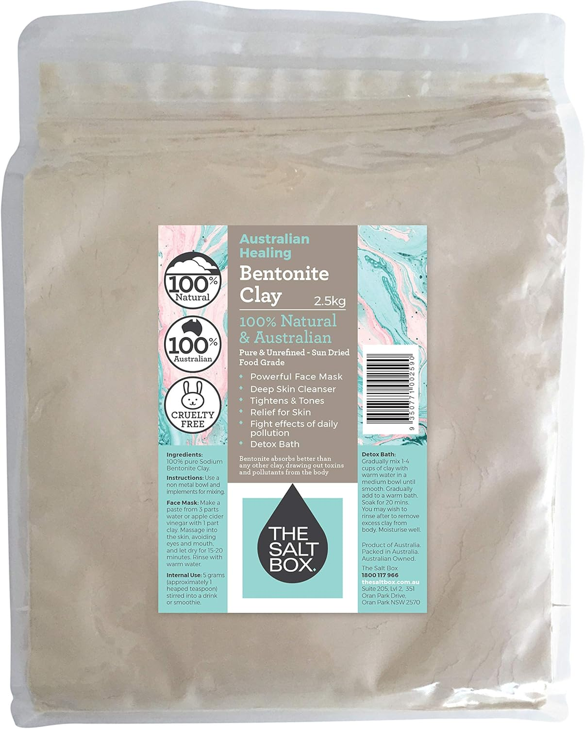 The Salt Box - 100% Natural Australian Bentonite Clay - for Deep Cleansing Face Mask and Detox Bath - Food Grade Sodium Bentonite - 2.5Kg image number 1