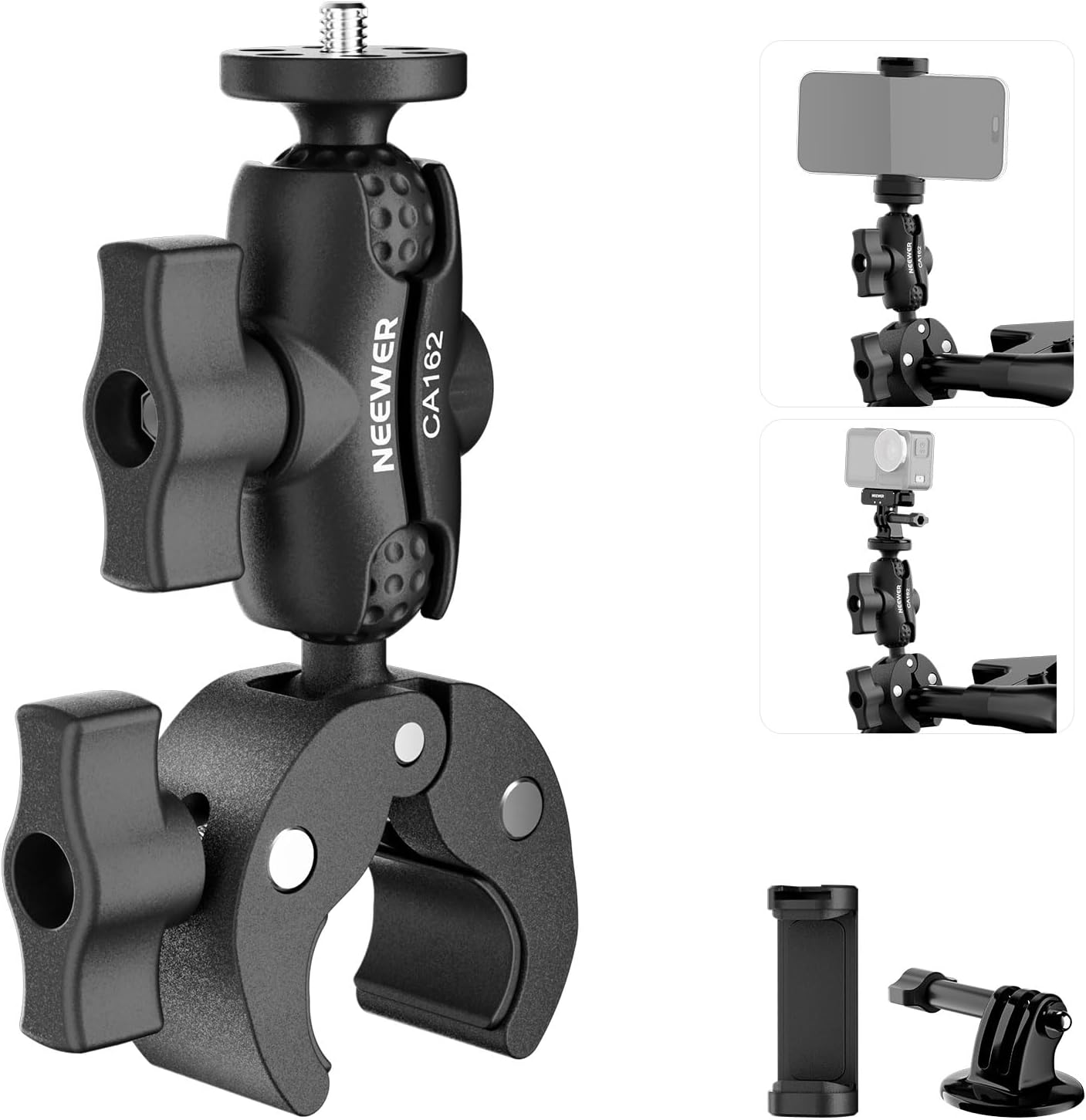 NEEWER Super Clamp Action Camera Mount with 360&deg; Dual Ball Heads, Bike/Bicycle/Motorcycle Handlebar Holder Compatible with Iphone Insta360 DJI OSMO Action Gopro Hero for POV Video Recording, CA162 image number 4