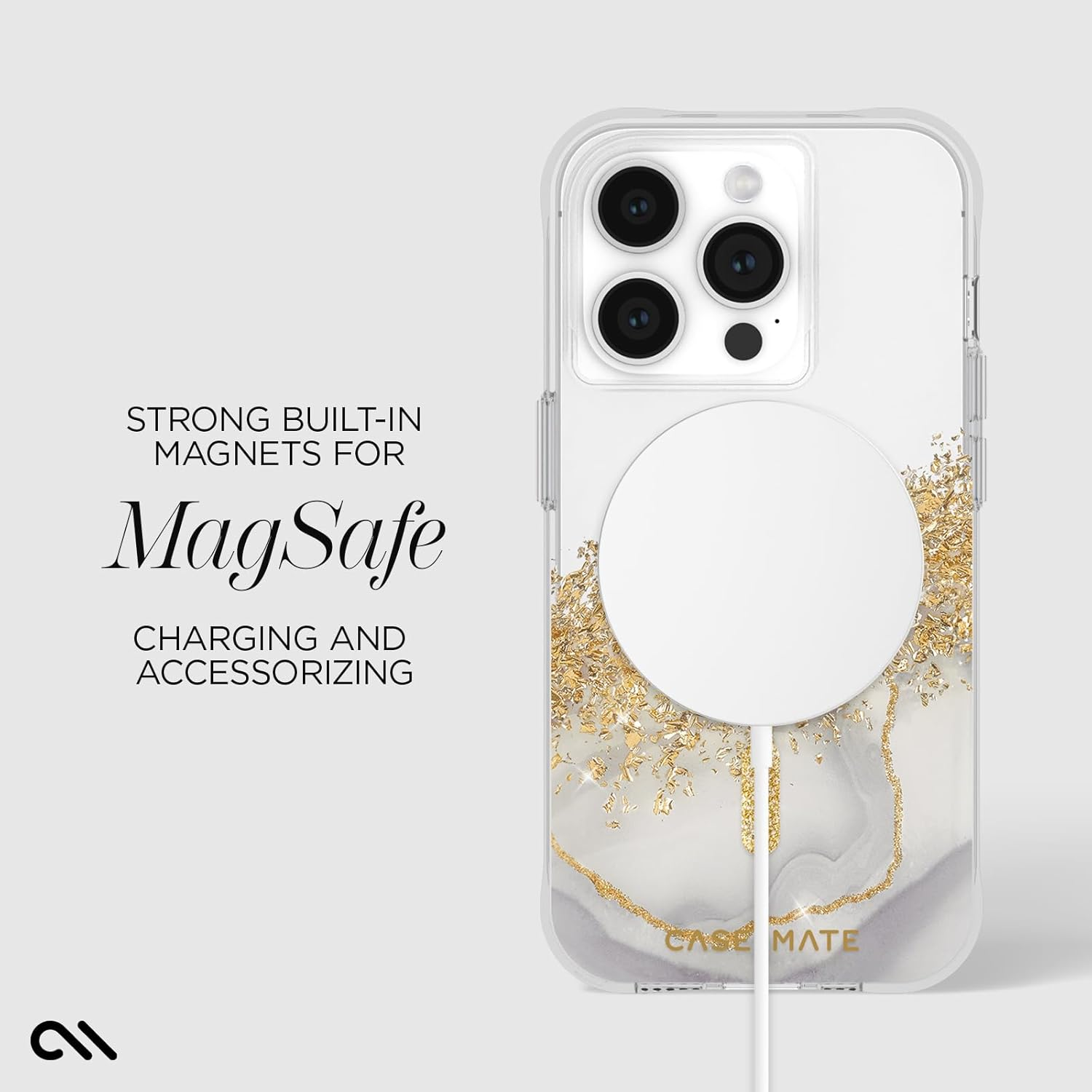 Case-Mate Karat Marble Magsafe Cover for Iphone 15 Pro, White/Gold image number 5