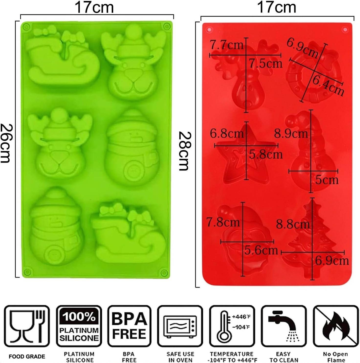 VIKKI Christmas Silicone Molds, 2Packs Large 6 Cavities Christmas Tree Socks Bells Cake Moulds Soap Candy Chocolate Muffin Jelly Trays Baking Molds for New Year Xmas Cake Decoration image number 5