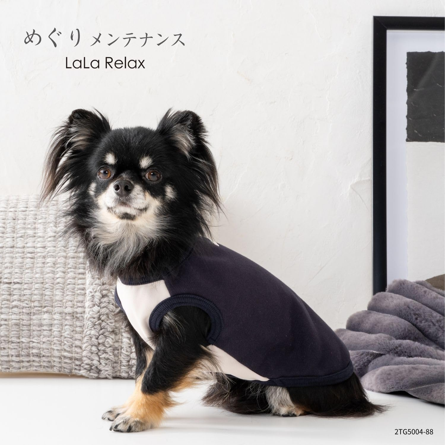 Lalarelax Maintenance 2TG5004-88 Sweatshirt, Navy X Beige, Dog Wear, Far Infrared Ceramic Knit image number 2