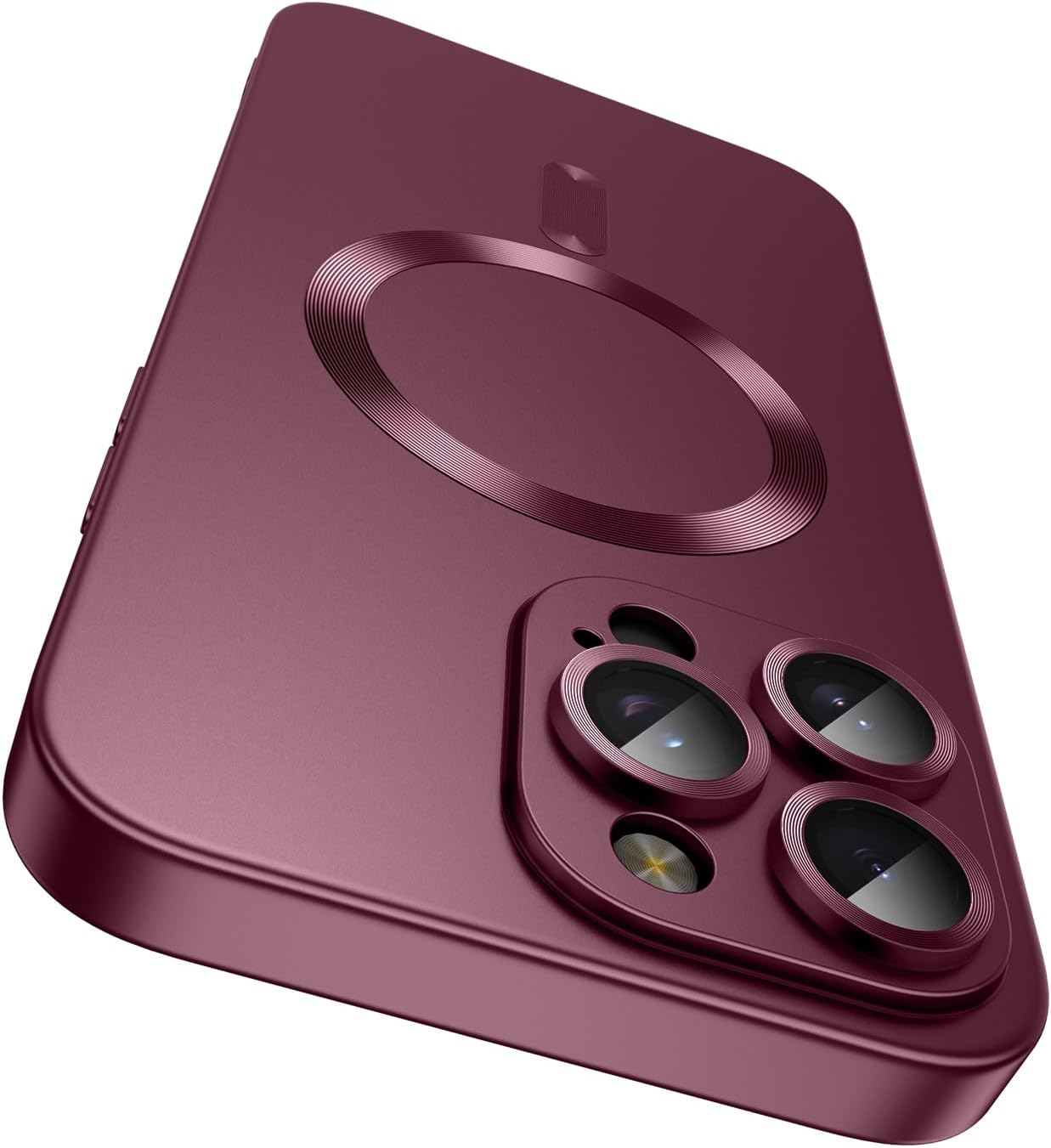 LEKEVO Magnetic for Iphone 16 Pro Max Case [Compatible with Magsafe][Built-In Camera Lens Protector] Slim Soft Silicone Bumper Shockproof Metallic Luster Phone Case (Burgundy)