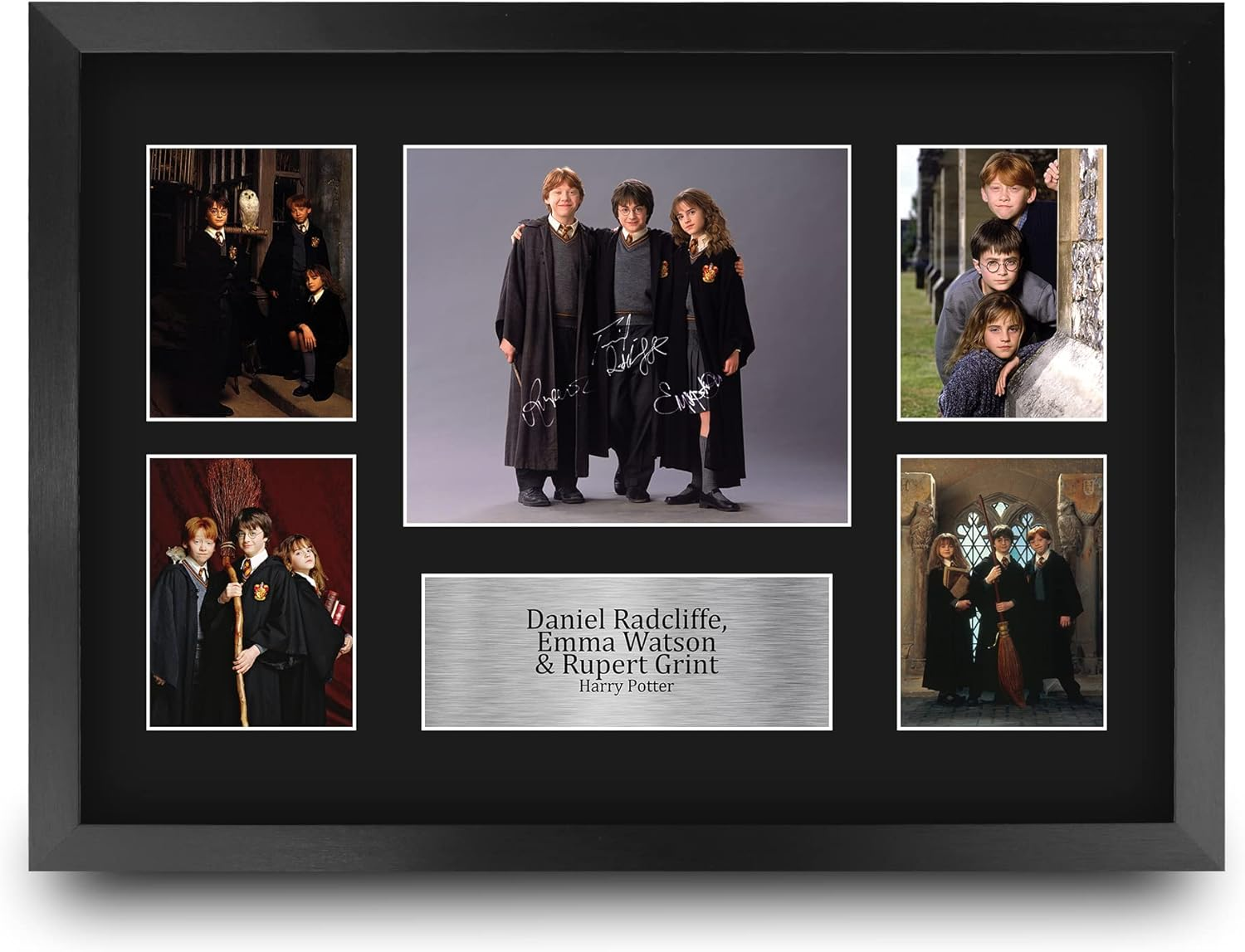 HWC Trading FR A3 Radcliffe, Watson & Grint Harry Potter Ron Weasley, Hermione Granger Gifts Printed Signed Autograph Picture for Movie Memorabilia Fans - A3 Framed
