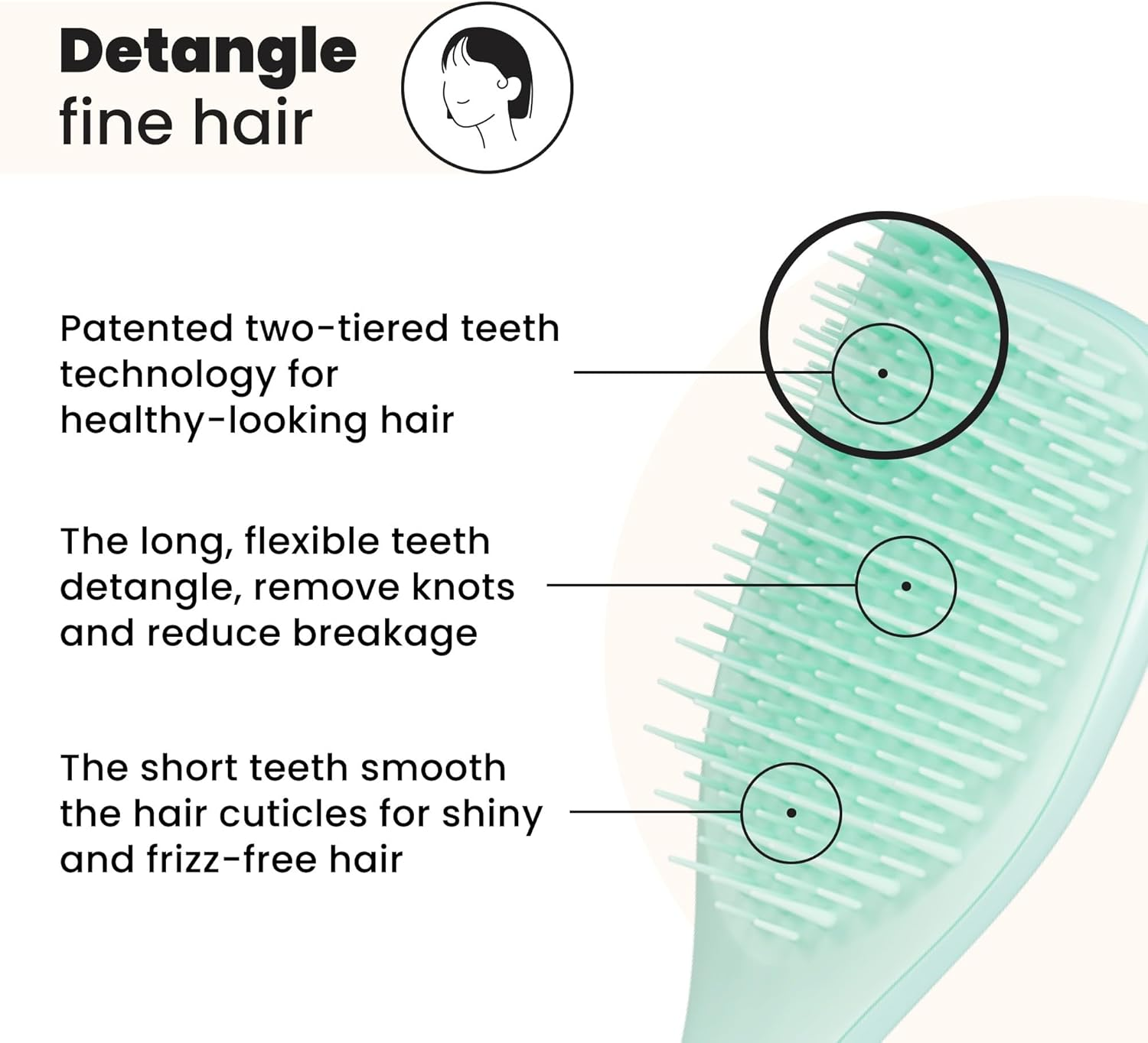 Tangle Teezer Mini Ultimate Detangler Fine and Fragile, for Wet and Dry Hair, Detangling Brush for Thin and Fine Hair, Optimal Brush for Kids and Travel, Jade Lagoon image number 4