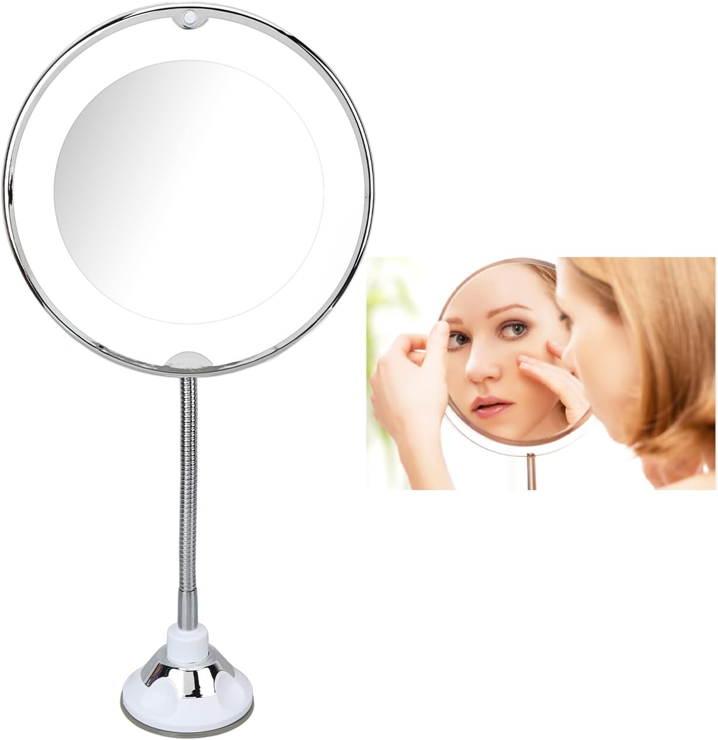 10X Suction Cup Makeup Mirror, 8 Inch Makeup Mirror with White Light for Makeup image number 5