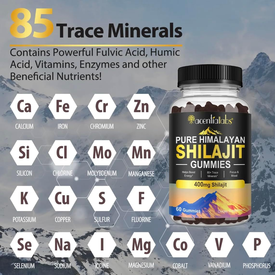 Himalayan Shilajit Gummies &ndash; Organic Natural Supplement with 85+ Trace Minerals for Energy, Focus & Mood Support &ndash; 60 Delicious Gummies image number 2