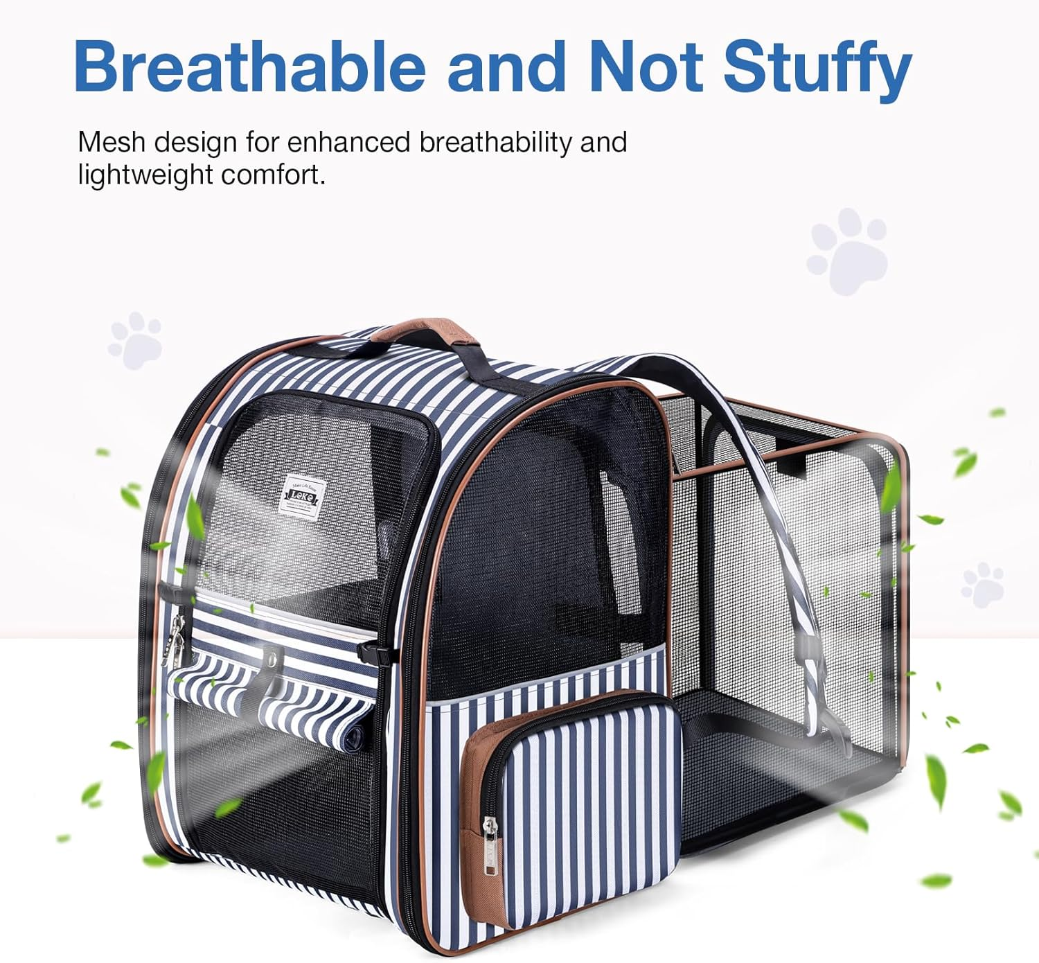 Lekespring Extra Large Cat Backpack Carrier Expandable Pet Carrier Backpack for Small Dogs Medium Cats Fit up to 12 Kg for Travel, Hiking, Blue Striped image number 1