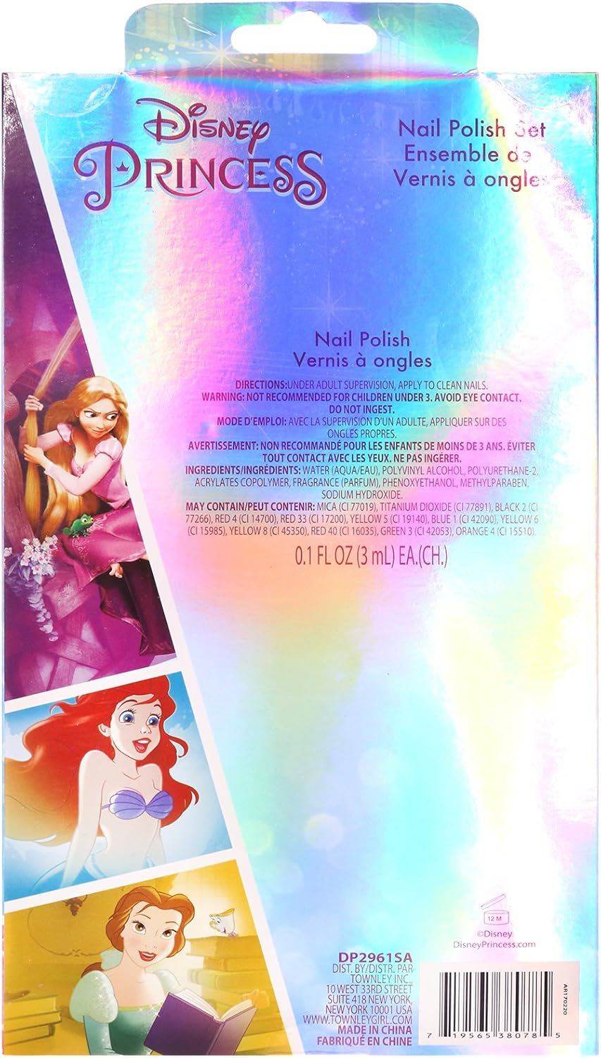 Townleygirl Disney Princess Peel-Off Nail Polish Gift Set for Kids (8), 8Count image number 1