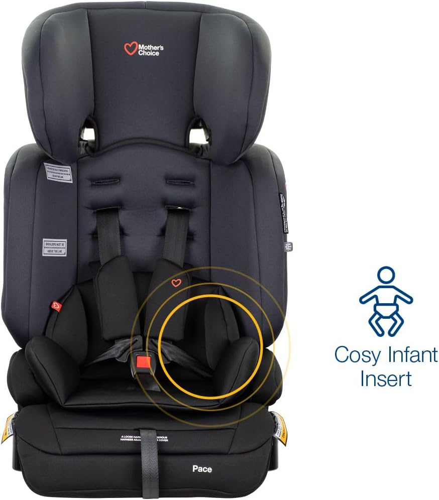Mother'S Choice Pace Convertible Booster Seat - 6 Months to 8 Years, Adjustable 5-Point Harness to Vehicle Seat Belt, Easy Installation, 3-Across Narrow Design, with Cup Holders and Washable Cover