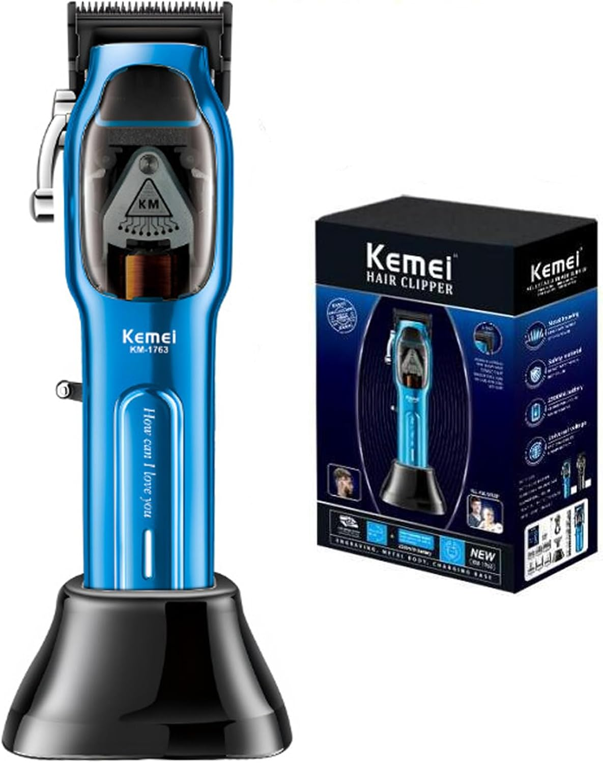KEMEI Professional Hair Clippers for Men Cord/Cordless Hair Cutting Kits, Hair & Beard Trimmer, Adjustable Barber Clippers with USB Rechargeable, KM-1763 image number 3