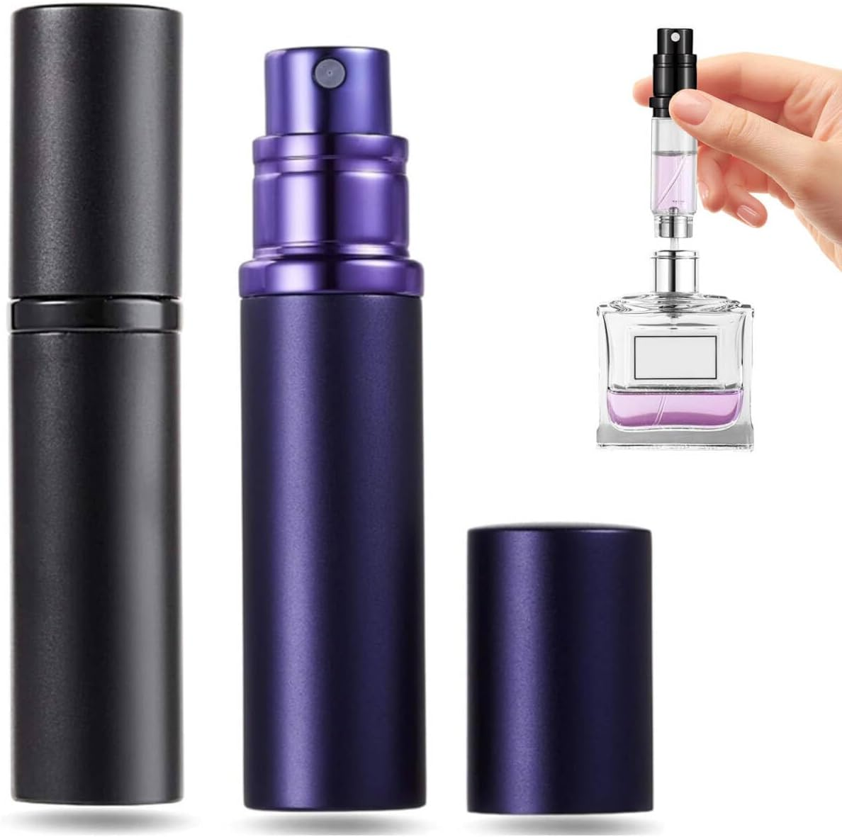 Oiieco Perfume Atomiser, Refillable Travel Size Mini Perfume Bottle Leaking Proof Bottom Pump without Funnel Refillable, Luxurious Small Women and Men, 5Ml Black Matblue image number 3