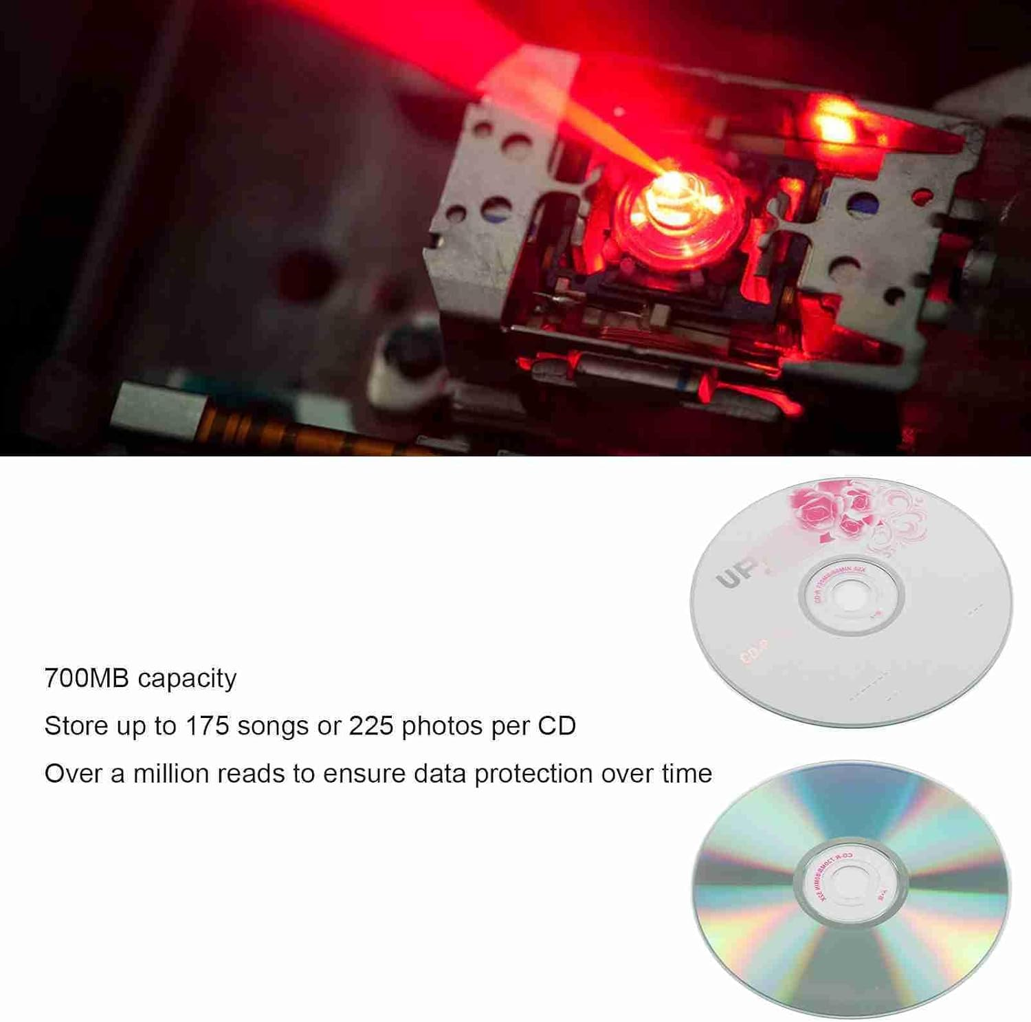 CD R Blank Discs, 52X 730MB Recordable Disc Blank Cds for Storing Digital Images Music Data, Long Term Data Archiving Discs, 175 Songs Storage Capacity, 225 Photos Storage Cds (50PCS)