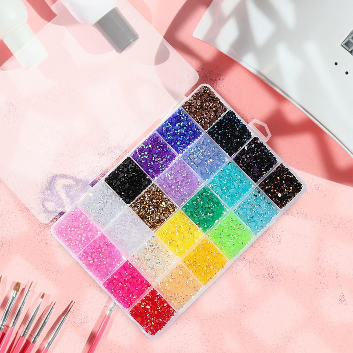 Sewroro 24000Pcs Nail Rhinestones 3Mm Colored Ab Gems for Nail Art and DIY Bear Decoration Crafts