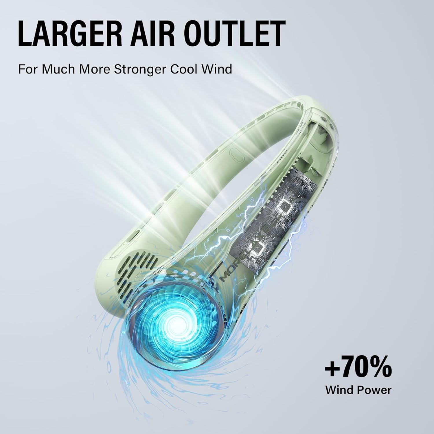 Morelax Neck Fan, USB Rechargeable Personal Fan, 3 Speeds Adjustable, Large Air Outlet Powerful Strong Wind, Adjustable, 360&deg; Cooling, Super Quiet, No Blade Design, No Hair Twisting, Small (Green) image number 3