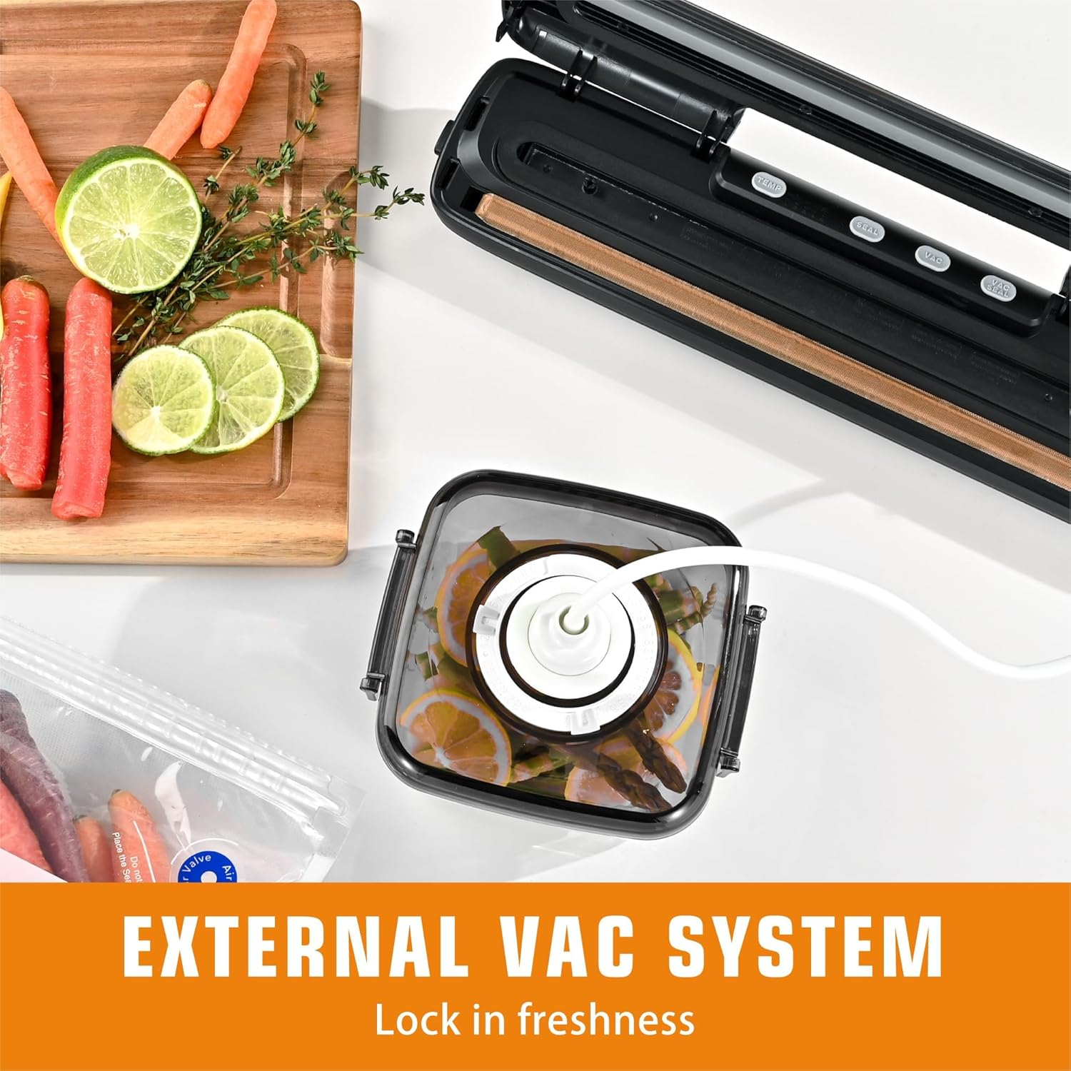 Kitchen in the Box Vacuum Sealer Automatic Sealing Machine for Food Preservation, Food Sealer 32Cm Wide Strip, Dry Moist Modes, 5 Temp Levels, External Vacuum, with 15 Bpa-Free Bags, Compact Design image number 4