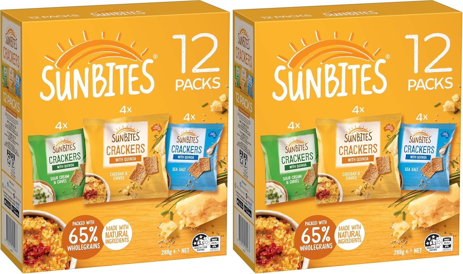 Sunbites Cracker Mix Kids Lunchbox Multipack (Sour Cream & Chives, Cheddar & Chives, Sea Salt) 12 Pack image number 2