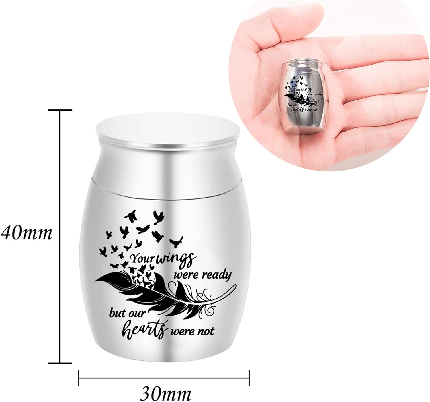 Small Keepsake Urns for Human Ashes - Set of 6 - Share Urn with Family & Friends Mini Cremation Urns with Feather Seagull Pattern Stainless Steel Memorial Ashes Holder (6Pcs Urn)
