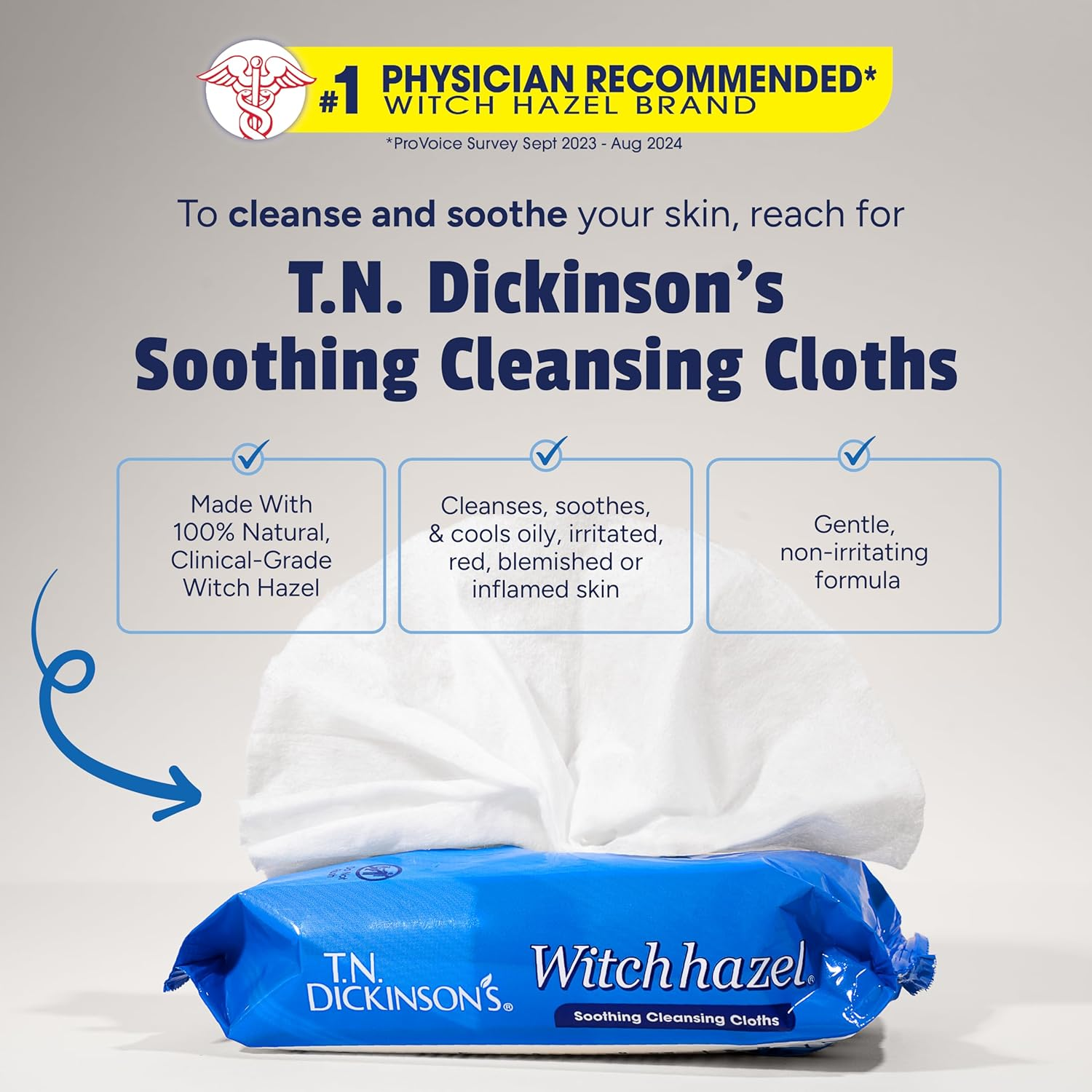 T.N. Dickinson'S Witch Hazel Soothing Multiuse Cleansing Cloth, 4 Pack, 25 Cloths per Pack,White