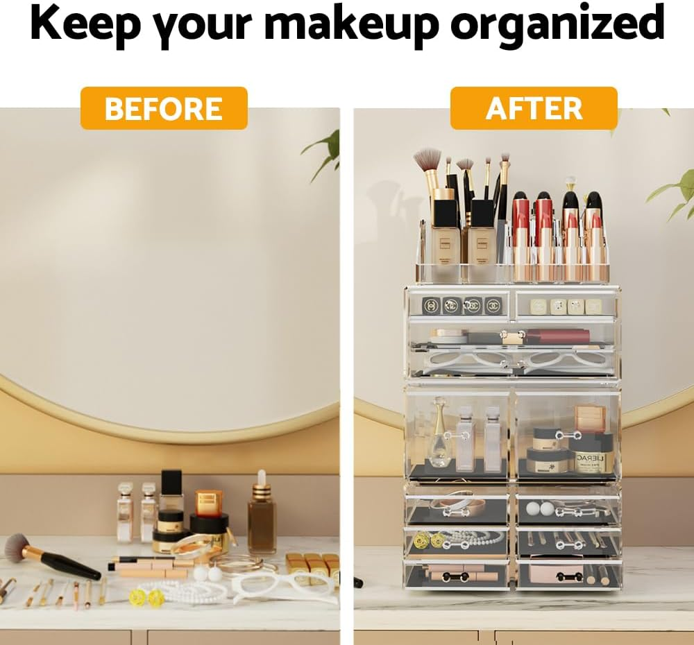 Embellir Makeup Case Acrylic Cosmetic Organizer Storage Box Jewellery Holder image number 6