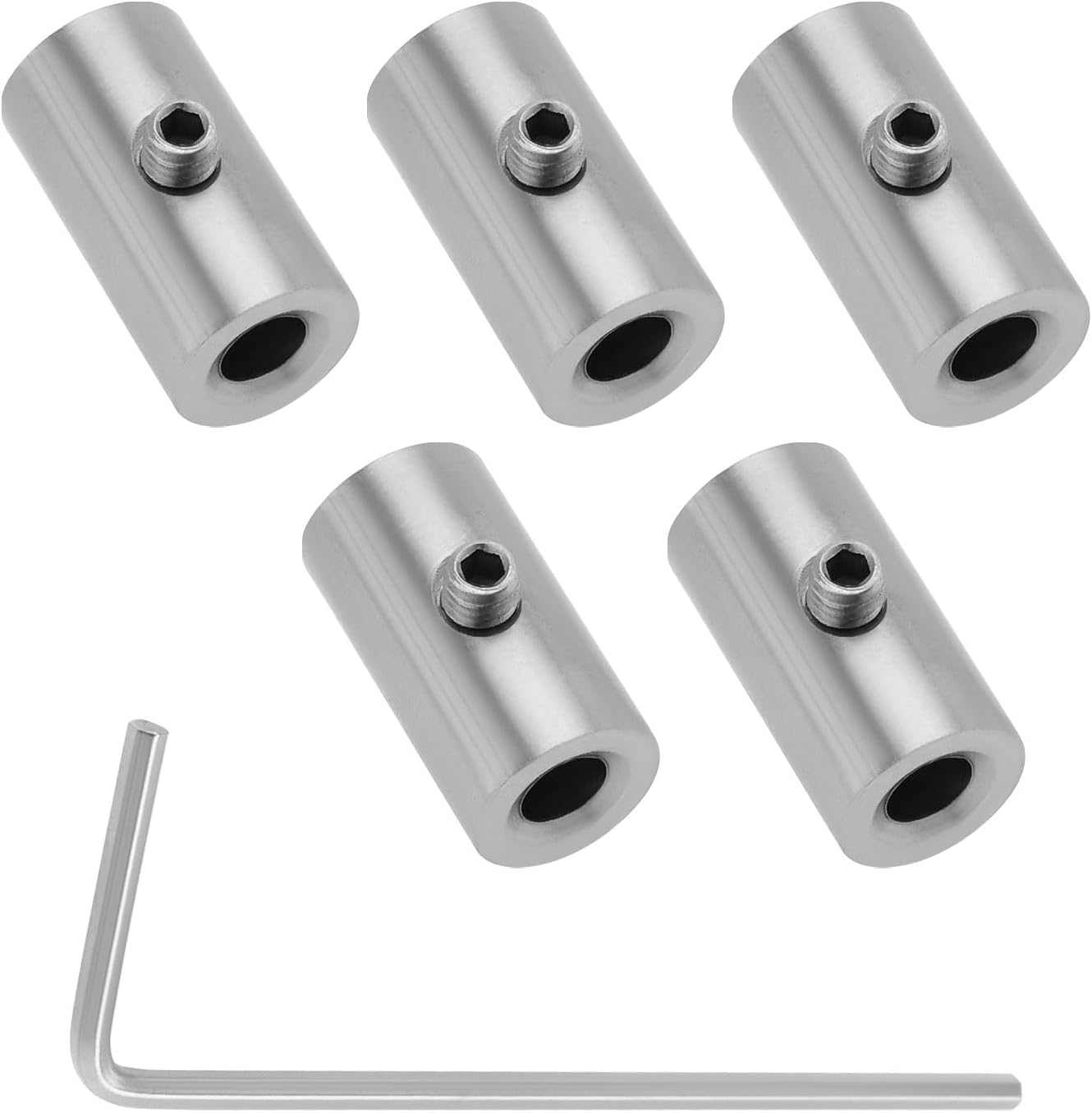 LT Easiyl 5Pcs 1Mm-1.5Mm Wire Rope Cable Clamp 304 Stainless Steel Wire Rope Clamp with Hexagonal Wrench, Length 15Mm Outer Diameter 8Mm Inner Diameter 3.5Mm