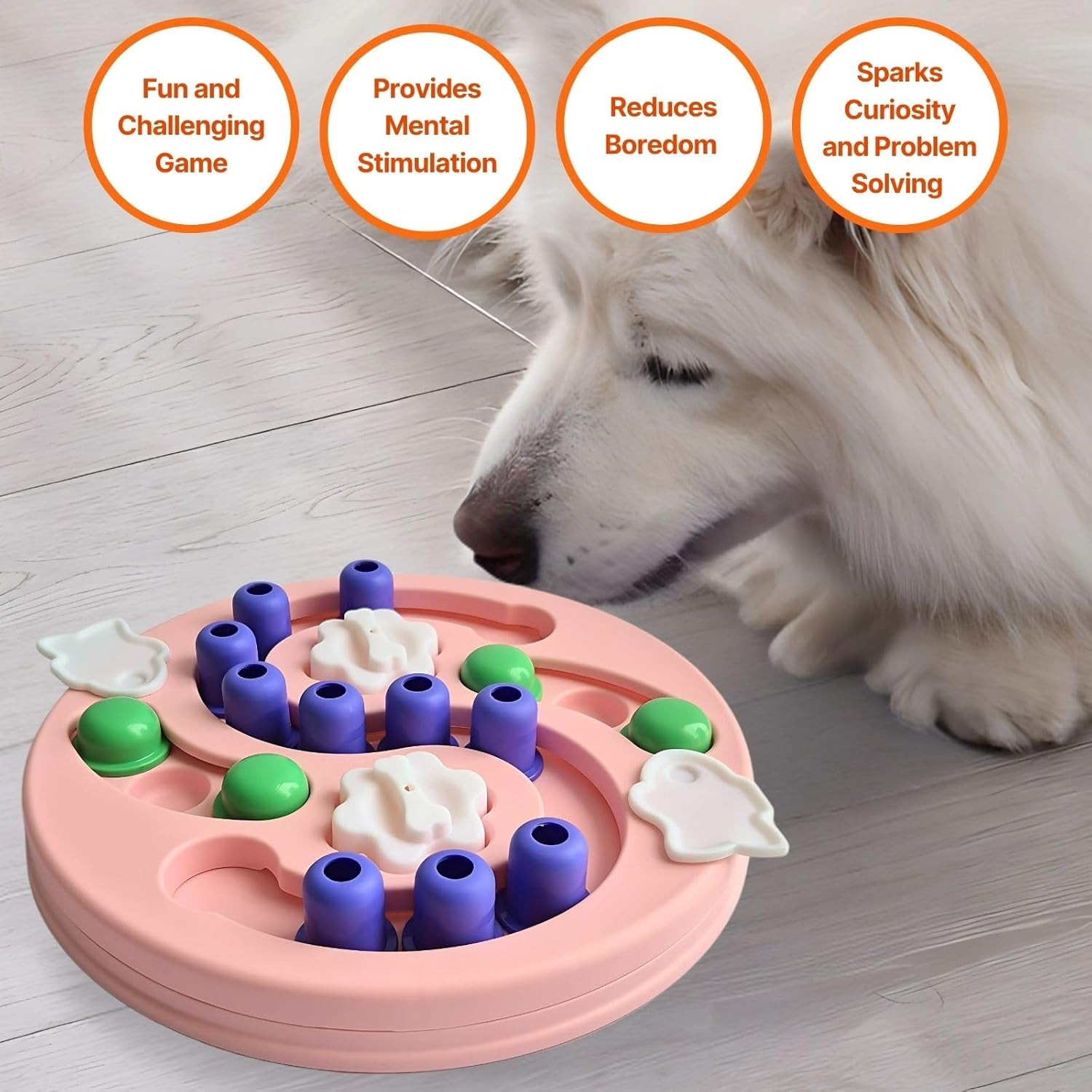 Dog Puzzle Feeder, Interactive Dog Game, Dog Enrichment for Small, Medium & Large Dogs, Treat Training Toy (Pink) image number 4