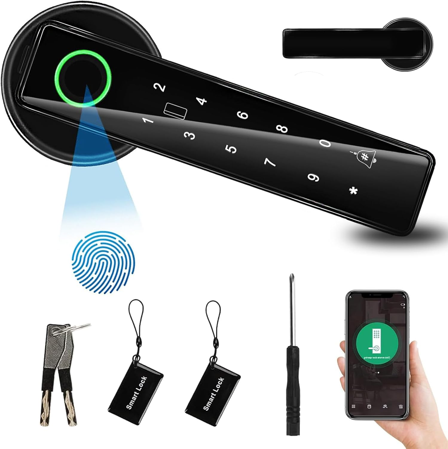 Smart Lock, Fingerprint Smart Door Lock Handle, 5-In-1 Electronic Digital Door Touch Lock, Left-Right Adjustable Door Handle for Front Door, Home, Office, Apartment (Black) image number 2