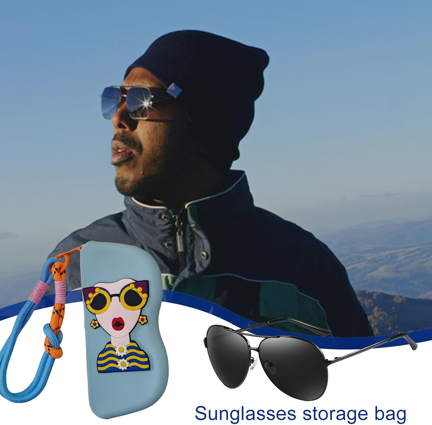 Cute Glasses Case | Cute Sunglasses Case for Women,Sunglass Organizer Storage Bag, Zipper Pouch Silicone with Wrist Strap for Eyewear Organization and Storage