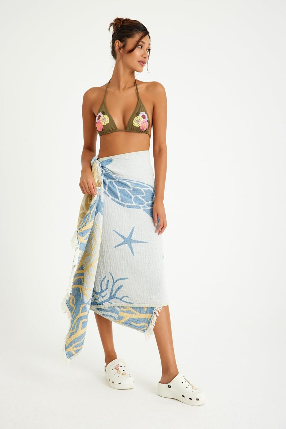 Barooga Beach Towel% 100 Premium Turkish Cotton, Turtle Print Prewashed Jacquard Towel for Bath, Beach, Pool, Sauna, Gym, Camping, Yoga, Spa, Quick-Dry (75X170 Cm) (Yellow)