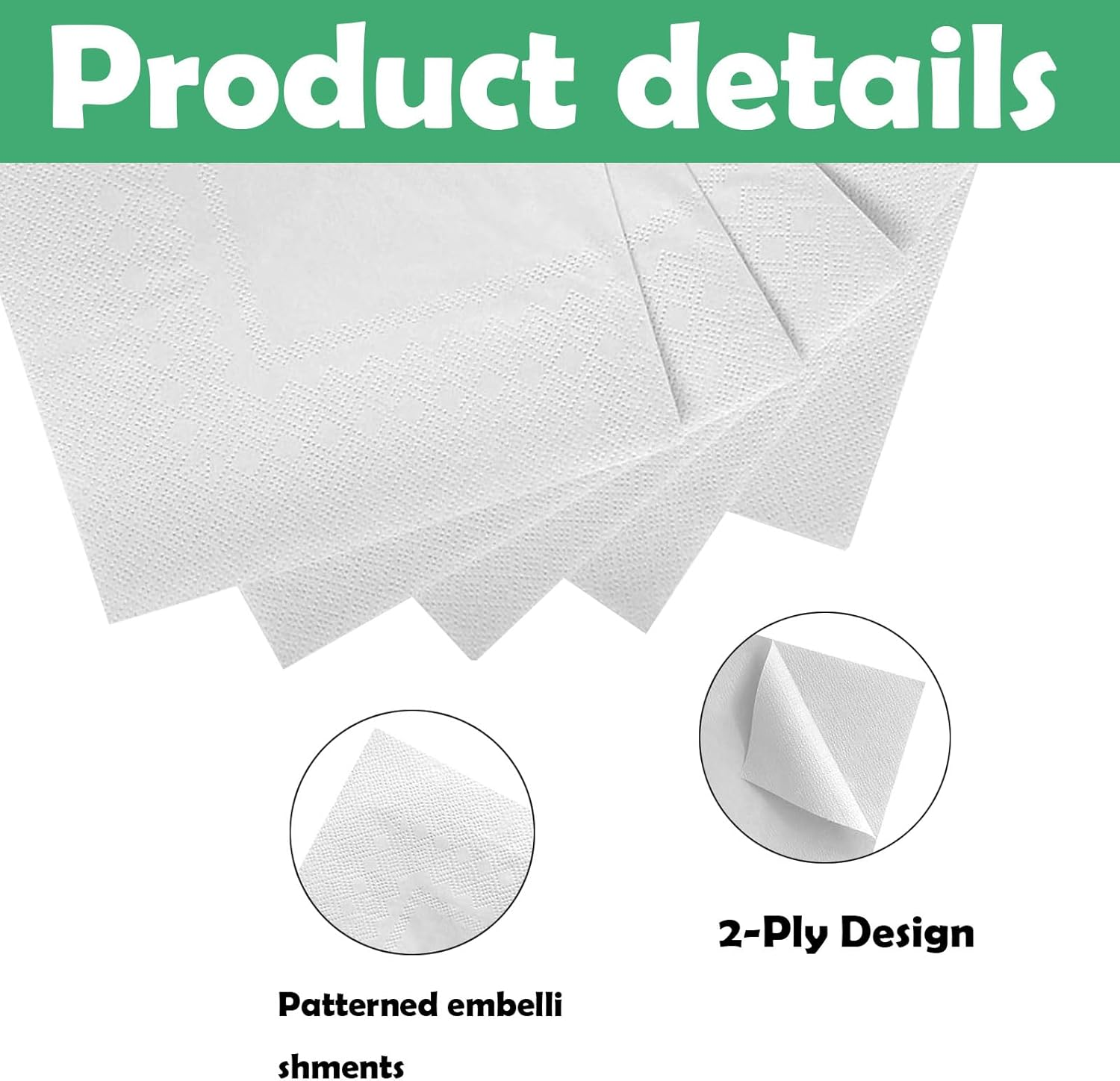 MBBUROYY Disposable Cocktail Napkins for Party,2-Ply Paper Napkins, Disposable Table Napkins,Pack of 100,Unfolded 25X25Cm,White image number 5