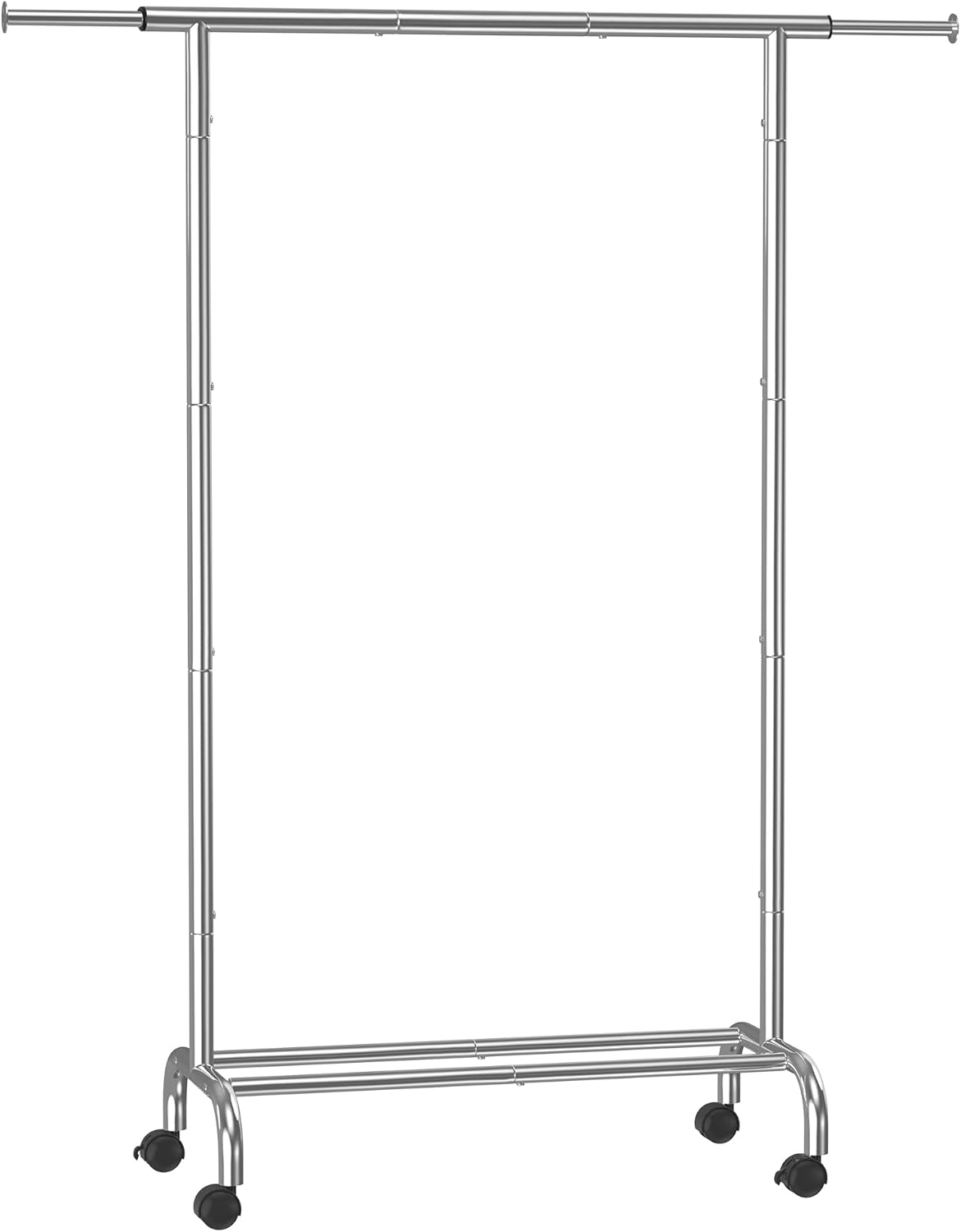 SONGMICS Stand Appendiabiti Con Ruote, Attaccapanni Estensibile in Metal, Con Ripiano Portaoggetti Rialzato, 40 X (83-120) X 156 Cm, Portata Total 45 Kg, Argento HSR134E01