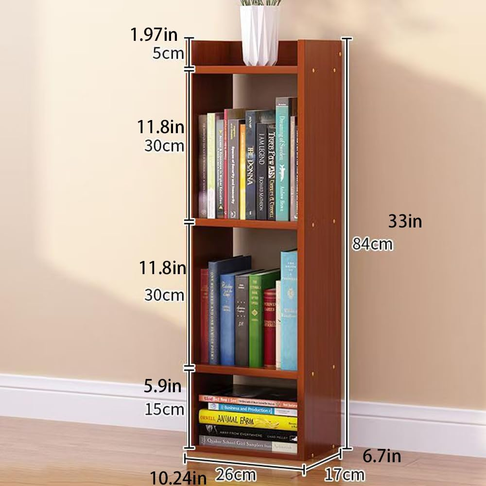 Hbluefat 4 Tier Small Bookcase, Floor Standing Open Bookshelf, Multipurpose Display Storage Organizer Shelf for Home Office Living Room Bedroom (Teak) - Wood image number 3