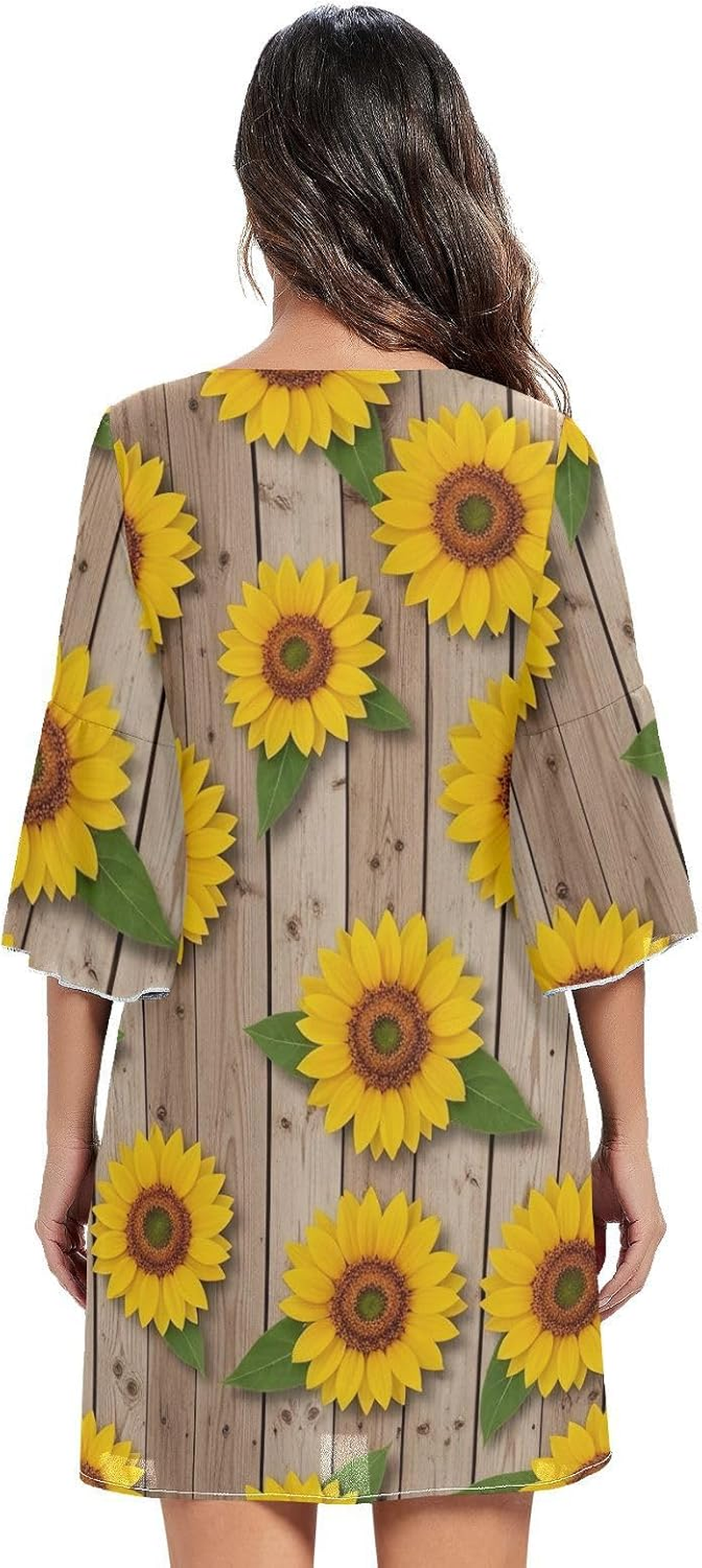 Rustic Yellow Sunflowers V Neck Dress Printed Line Maternity Dress image number 2