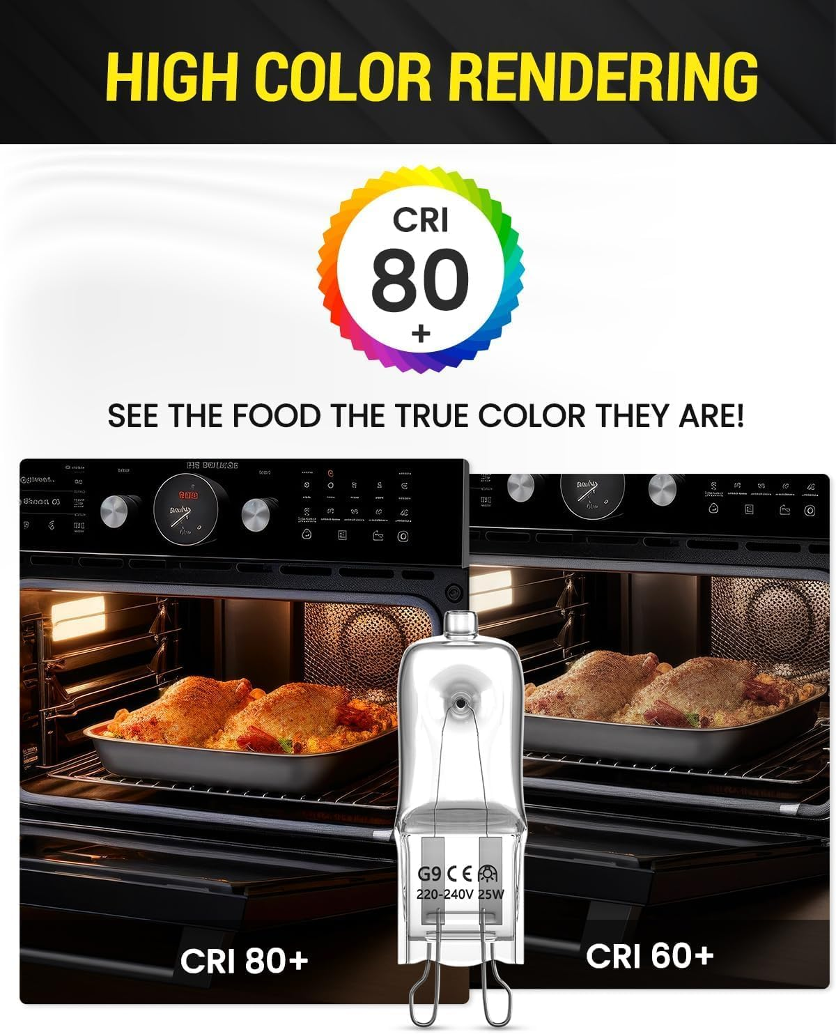 Doright 2 X G9 Halogen Oven Bulbs 25W 300℃ Heat Tolerant 230V Warm White 2700K Dimmable for Neff/Aeg/Smeg/Zanussi/Bosch Ovens, Microwaves and Cooker Light Bulbs, Wax Melt Burners, Salt Lamp image number 2