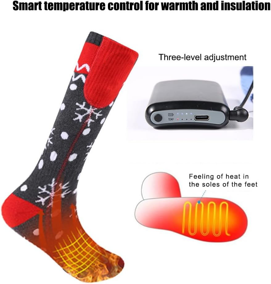 Heated Socks, 5000Mah Rechargeable Heated Socks for Men Women Washable Electric Thermal Warming Socks with Aiwei APP Remote Control for Winter Biking Skiing Outdoors Fishing Camping Cold Weather Red - Red image number 2