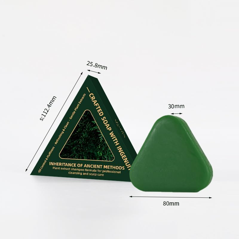 Arborvitae Leaf Solid Shampoo Bar, for Thinning Hair, Increases Volume Hair, Gentle Formulated for All Hair Types, Triangle Green Travel Shampoo and Conditioner (4Pcs) - 4Pcs image number 3