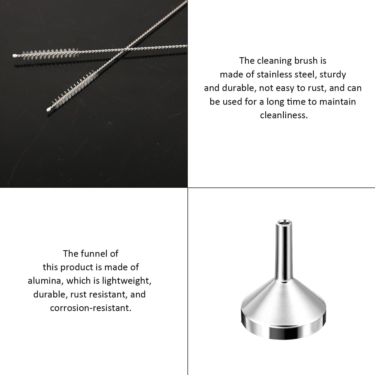 Pack of 3 Metal Funnel and 2 Cleaning Brushes, Mini Funnel, Portable Funnel, Liquid Dispensing Tool, Household Appliances