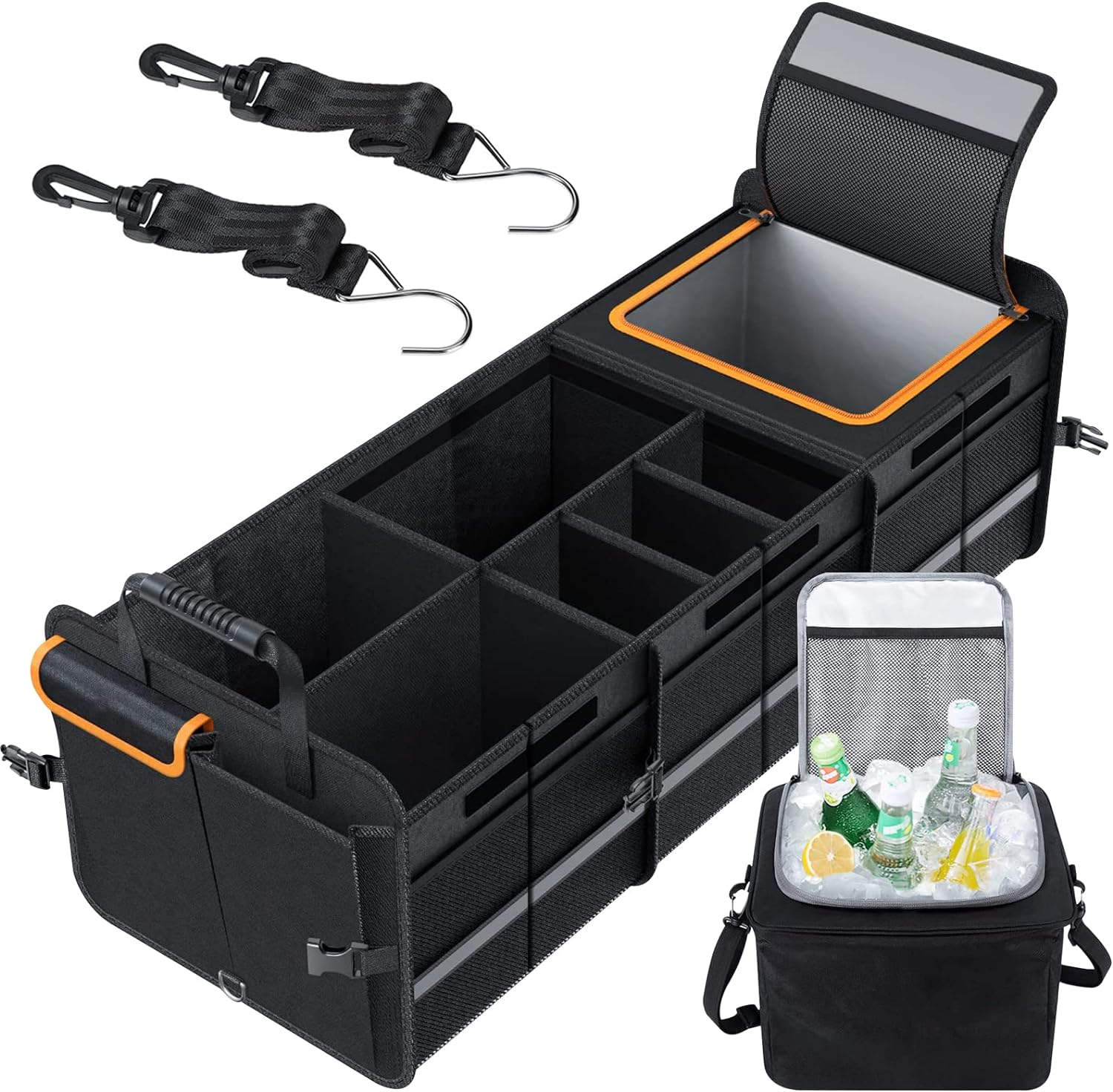 Trunk Organizer for Car, Foldable Car Storage Bag Portable with Built-In Leakproof Insulation Cooler Bag, 5 Compartments Vehicle Divider Heavy Duty Cargo Tote for SUV RV Lorry Truck Car Trip (T783) image number 3