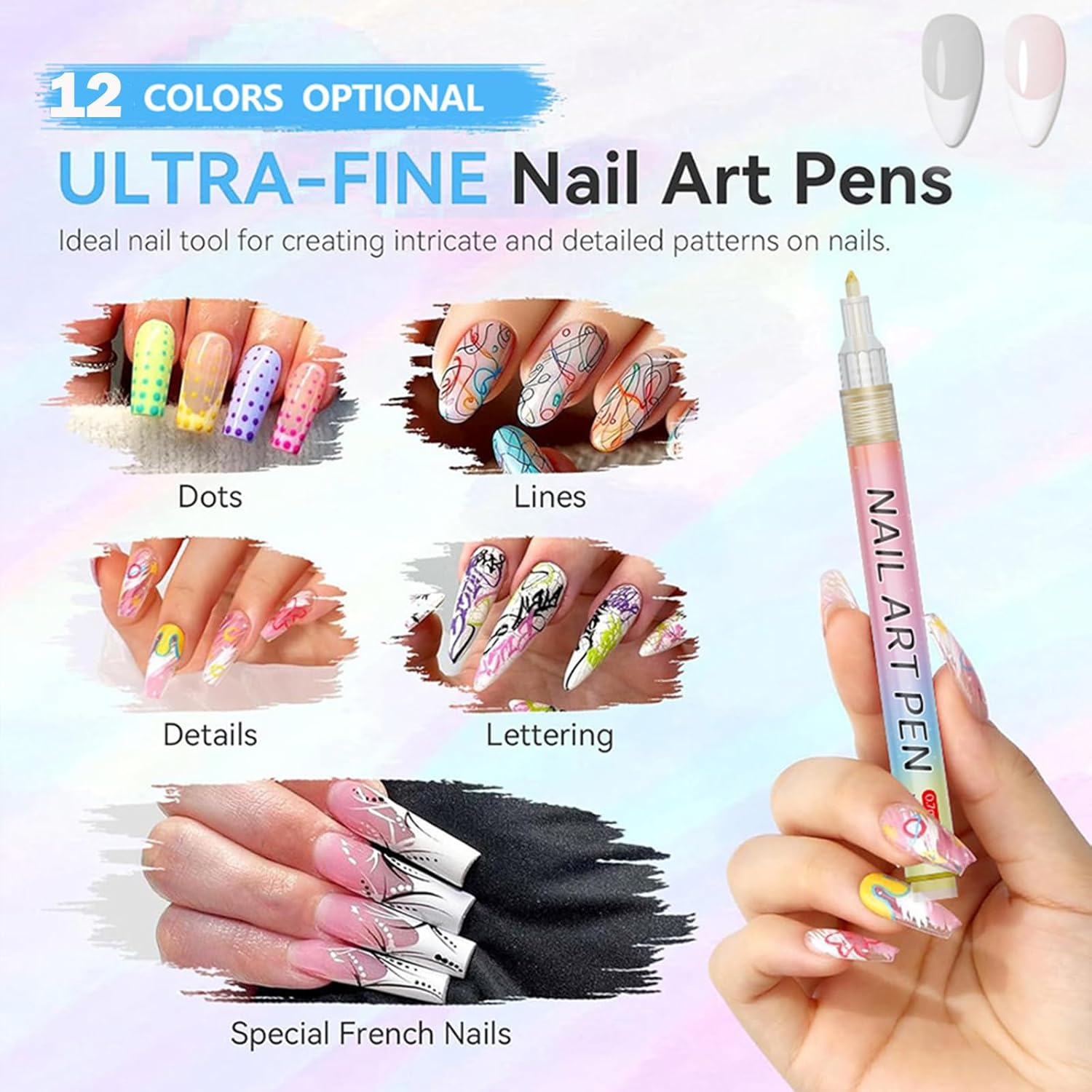 Gold Nail Art Pen, 0.7Mm Fine Tip Quick-Dry Acrylic Polish Marker for Precise Line Art, Metallic Nail Design Tool for DIY Manicure & Salon, French Tips and Elegant Holiday Decoration (GD)