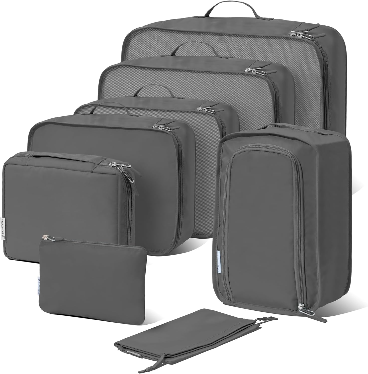 (Not Made in China) Packing Cubes for Travel, Luggage and Suitcase Organizer Bags, Carry on and Backpack Space Savers, Lightweight Waterproof Nylon, 8Pc Set Beige