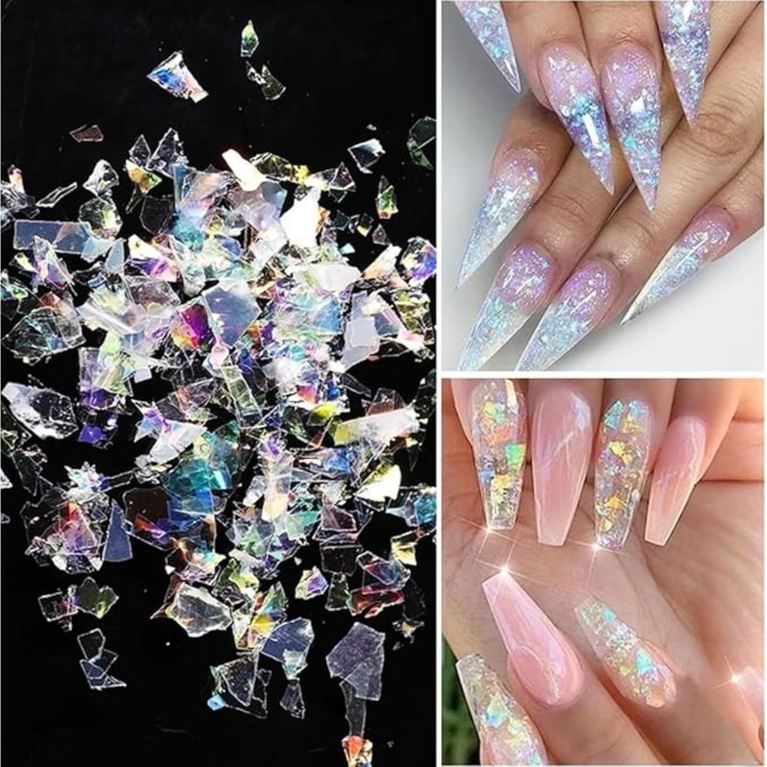 Kalione 12 Grids Holographic Iridescent Glitter Nail Art Sequins, 3D Irregular Ultra Thin Sparkly Flake Designs, Shiny Mermaid Confetti Acrylic for Women Manicure Tips Decorations image number 2