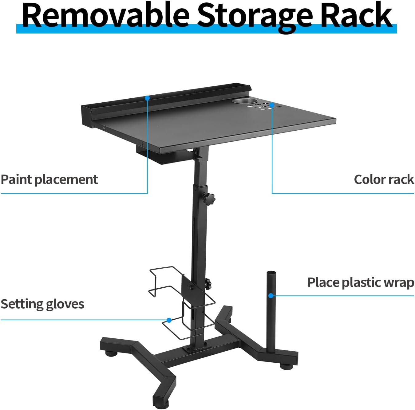 Tattoo Work Station Tattoo Salon Tray Cart Portable Work Table with Detachable Storage Shelf Tattoo Armrest Stand Adjustable Height Tattoo Stand Desk for Tattoo Supplies and Equipment image number 2