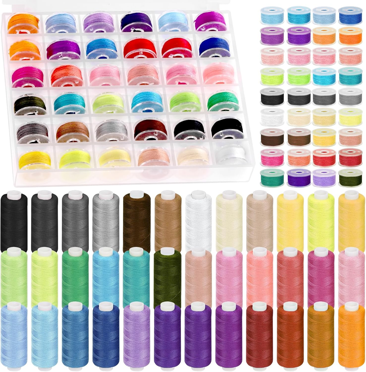 Swpeet 72Pcs 36 Colors Bobbins Sewing Threads Kit, Prewound Bobbins and Thread Spools per Polyester Sewing Thread Spools for Sewing Machine, Sewing Supplies for Hand, Travel, DIY and Home