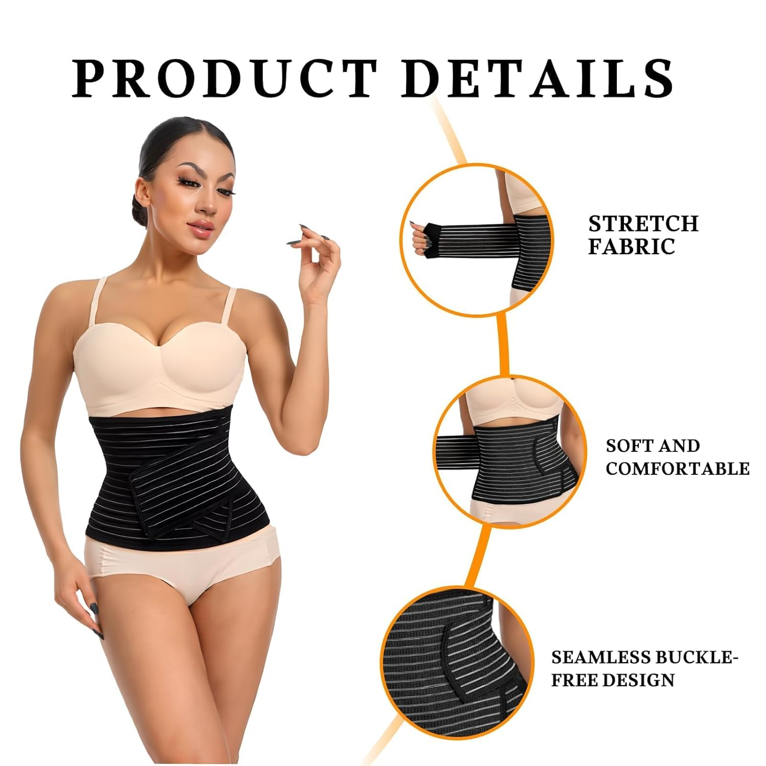 Medical Postpartum Belly Band C Section Recovery Abdominal Binder, Adjustable Waist Pelvis Girdle for Diastasis Recti and Back Pain Relief, Post Surgery Support Black,General image number 6