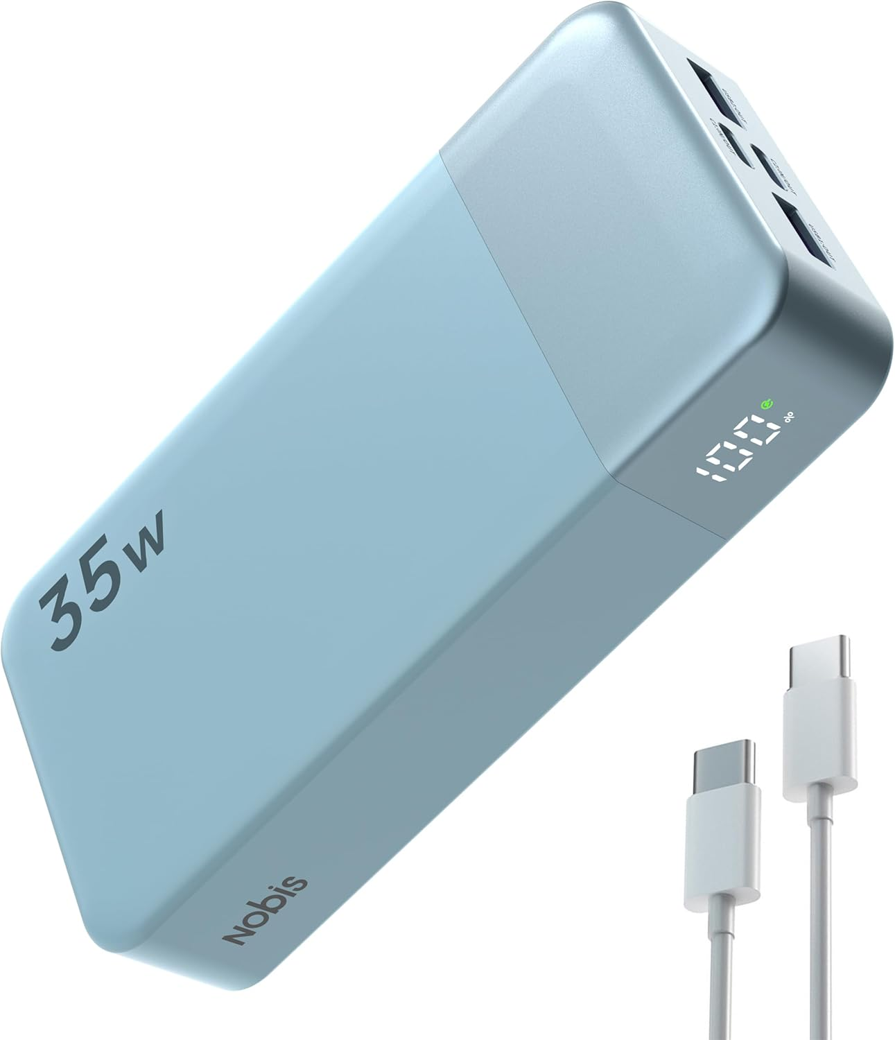 NOBIS Power Bank, 35W 20000Mah Portable Charger, USB C Fast Charging, 4 Ports External Battery Pack with LED Digital Display, Compatible with Laptop, Phone 15 14 13 Pro S23 S22 (Green)